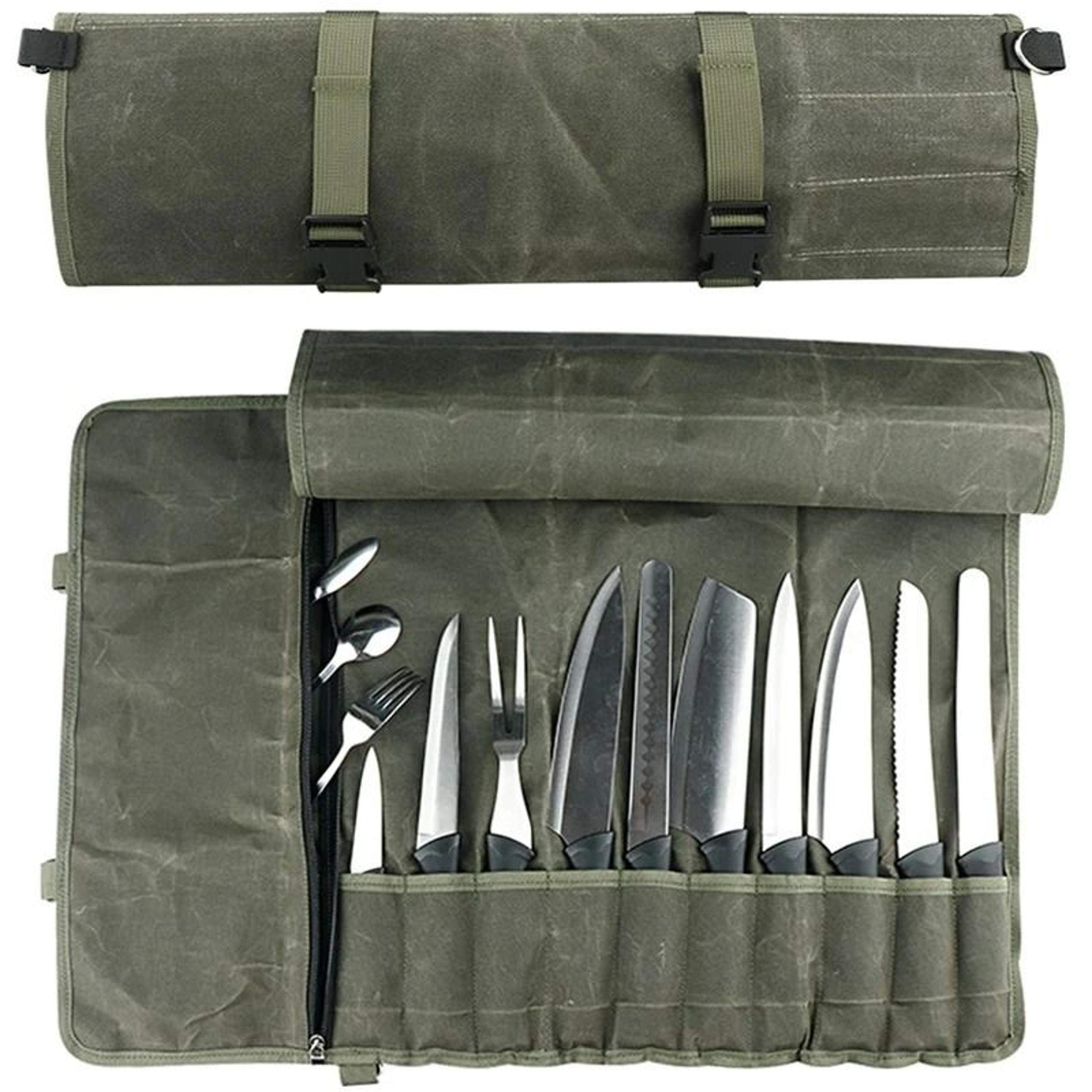 Portable Canvas Chef Knife Roll Bag  Professional Kitchen Cleaver Carrying Case 7