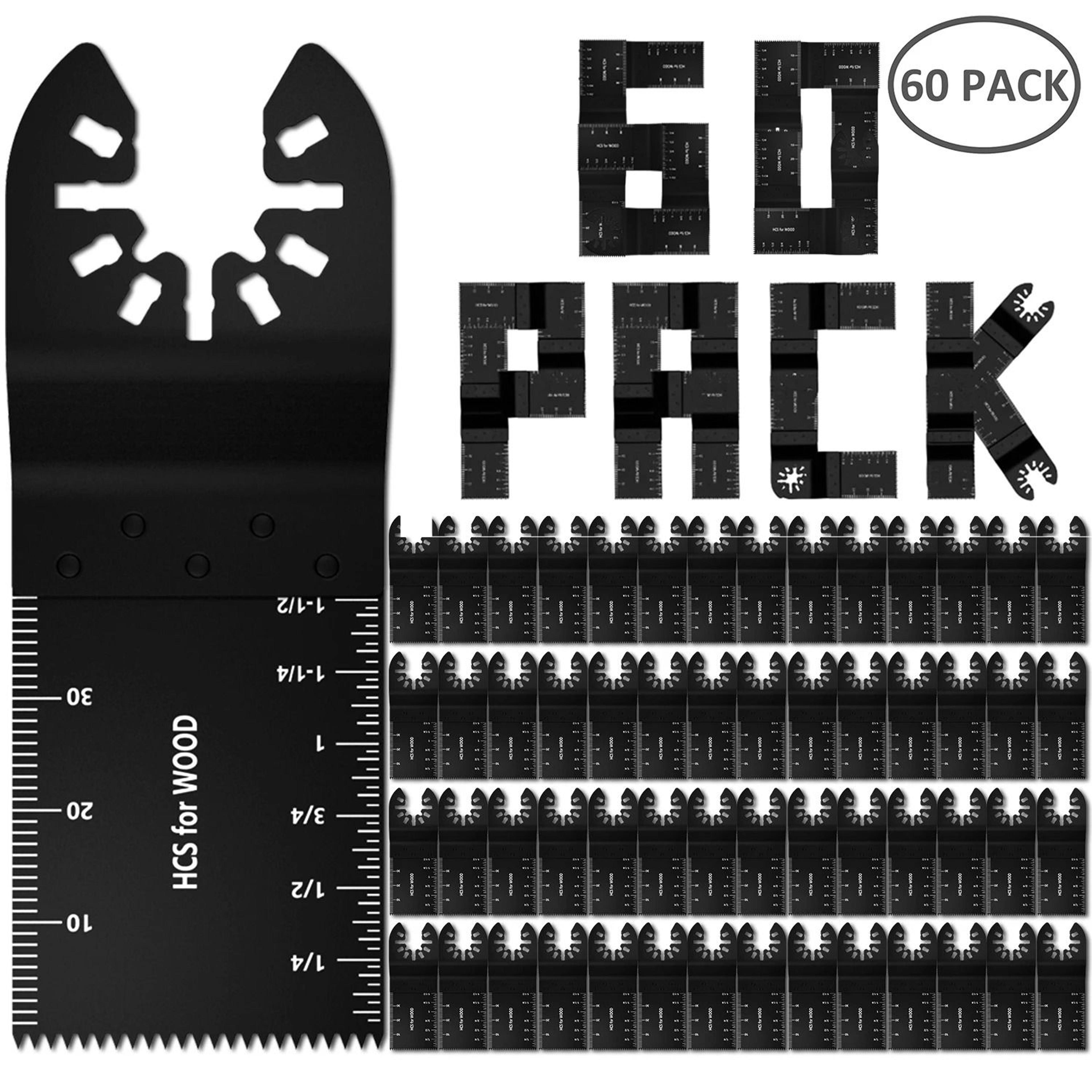 60-piece universal oscillating multi-tool saw blade set with built-in depth scales
