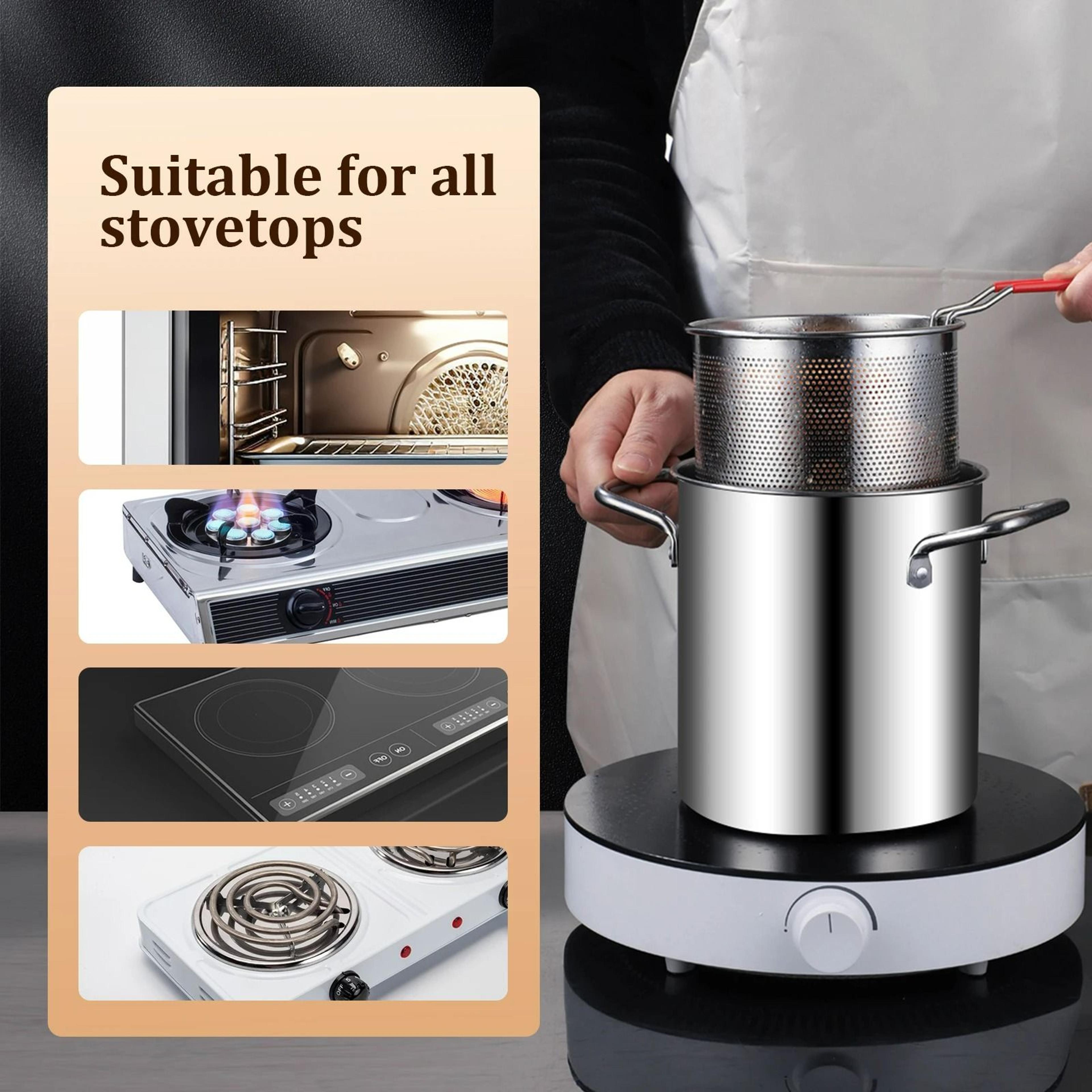 304 FoodGrade Stainless Steel Deep Fryer Pot With Strainer Basket  Lid 4