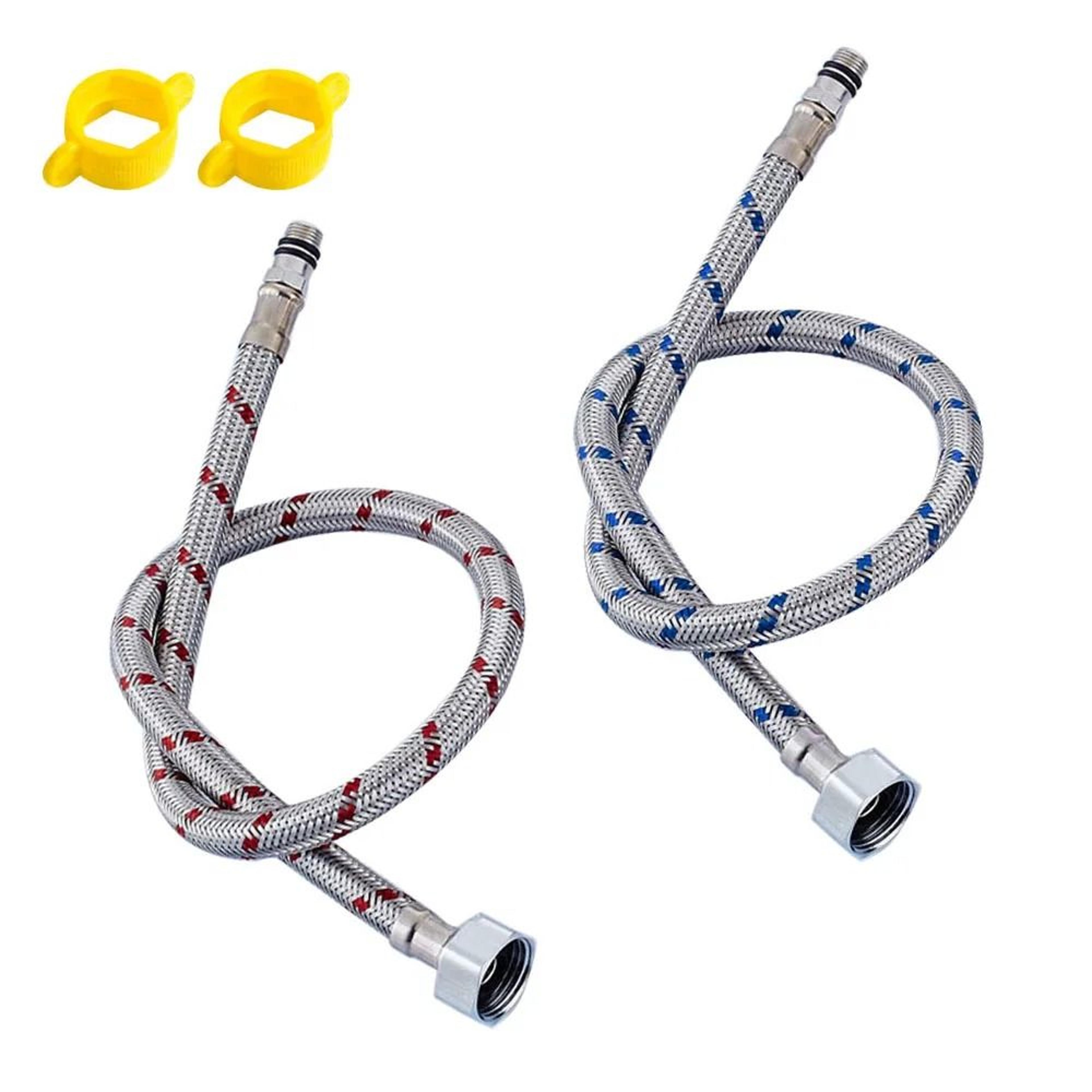 stainless steel flexible faucet water supply hoses & hot/cold mixer plumbing pipes