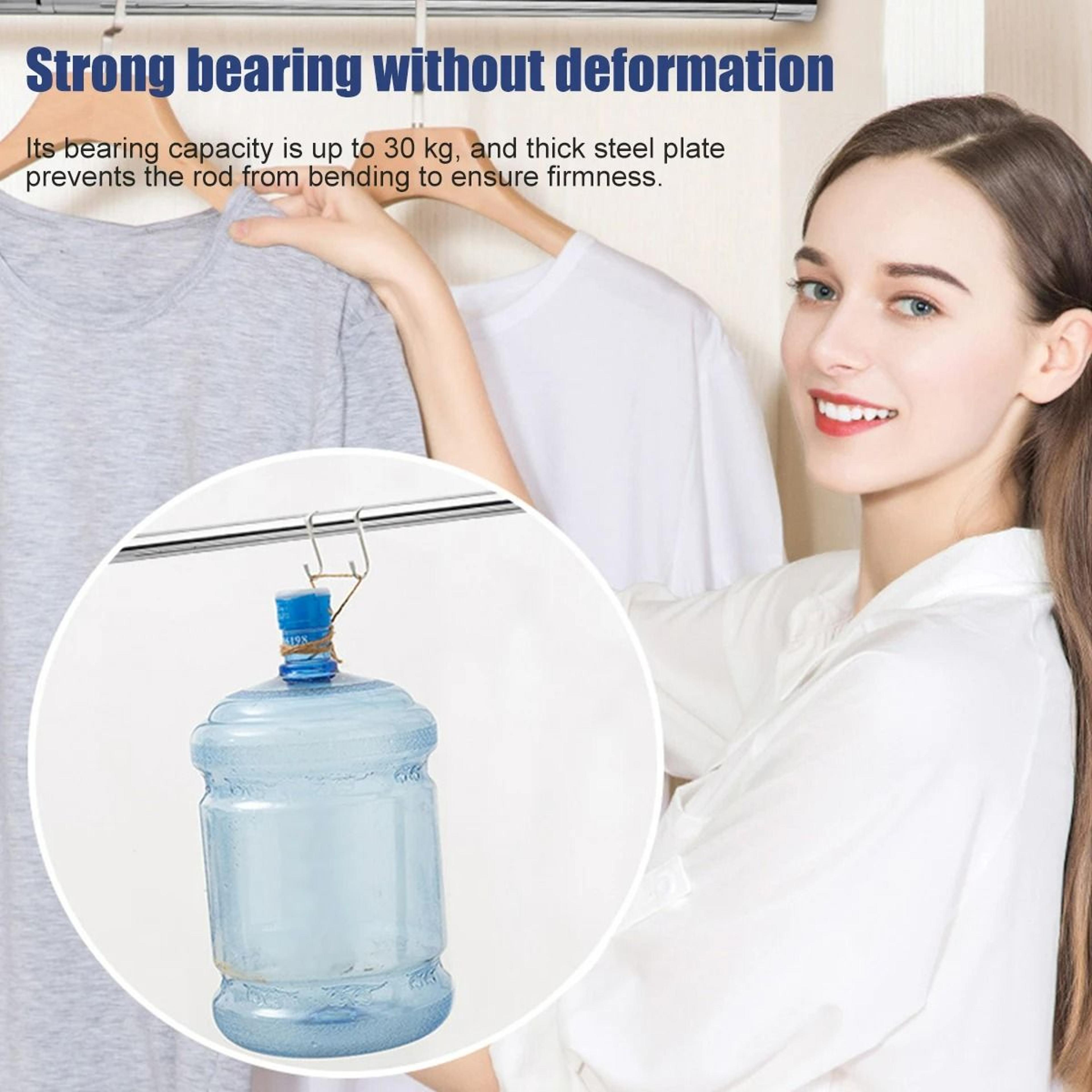 Extendable Stainless Steel Closet Wardrobe Rail  Adjustable Clothing Rod With Mounting End Sockets 4