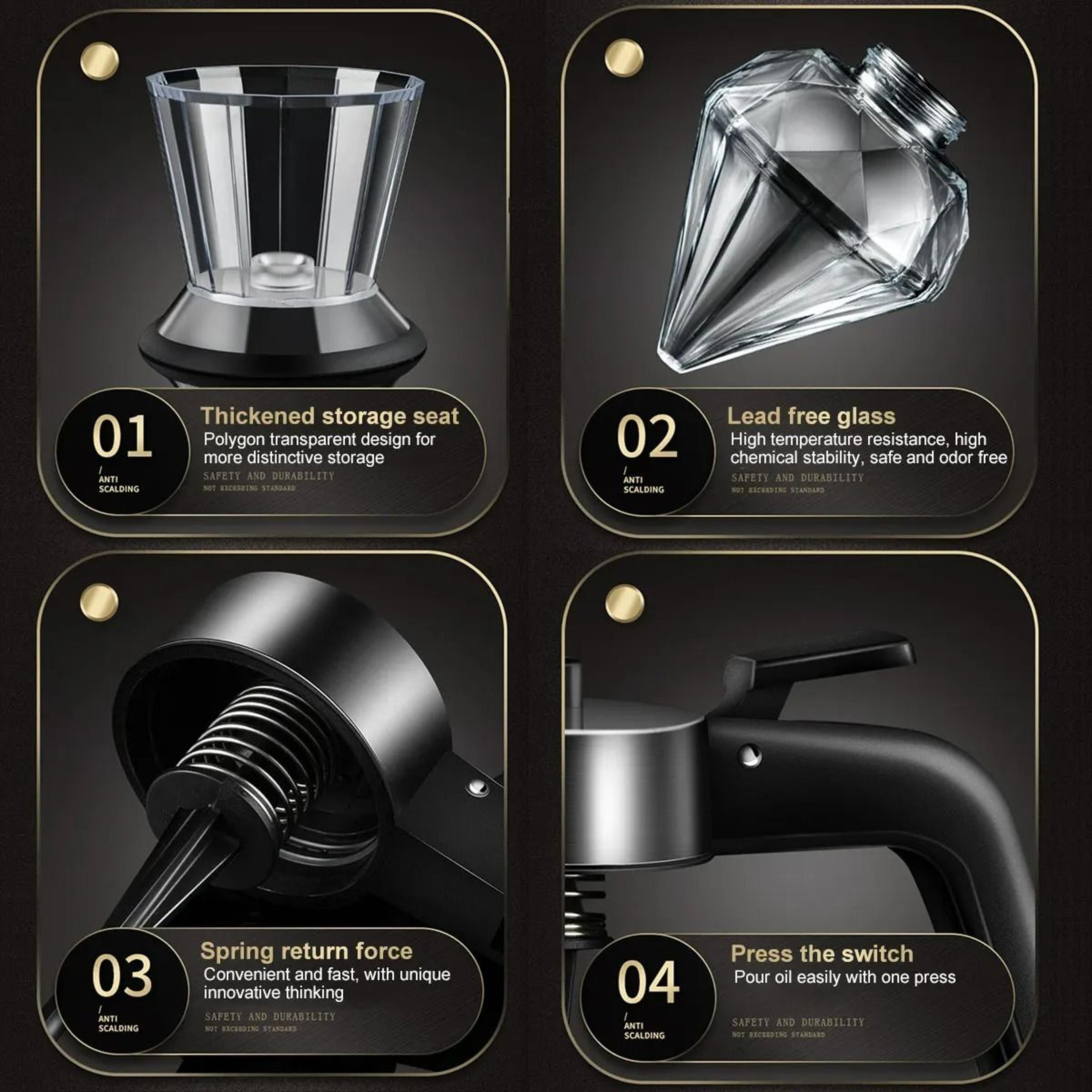 Elegant 200ml Diamond Shaped Glass Honey And Oil Dispenser 3