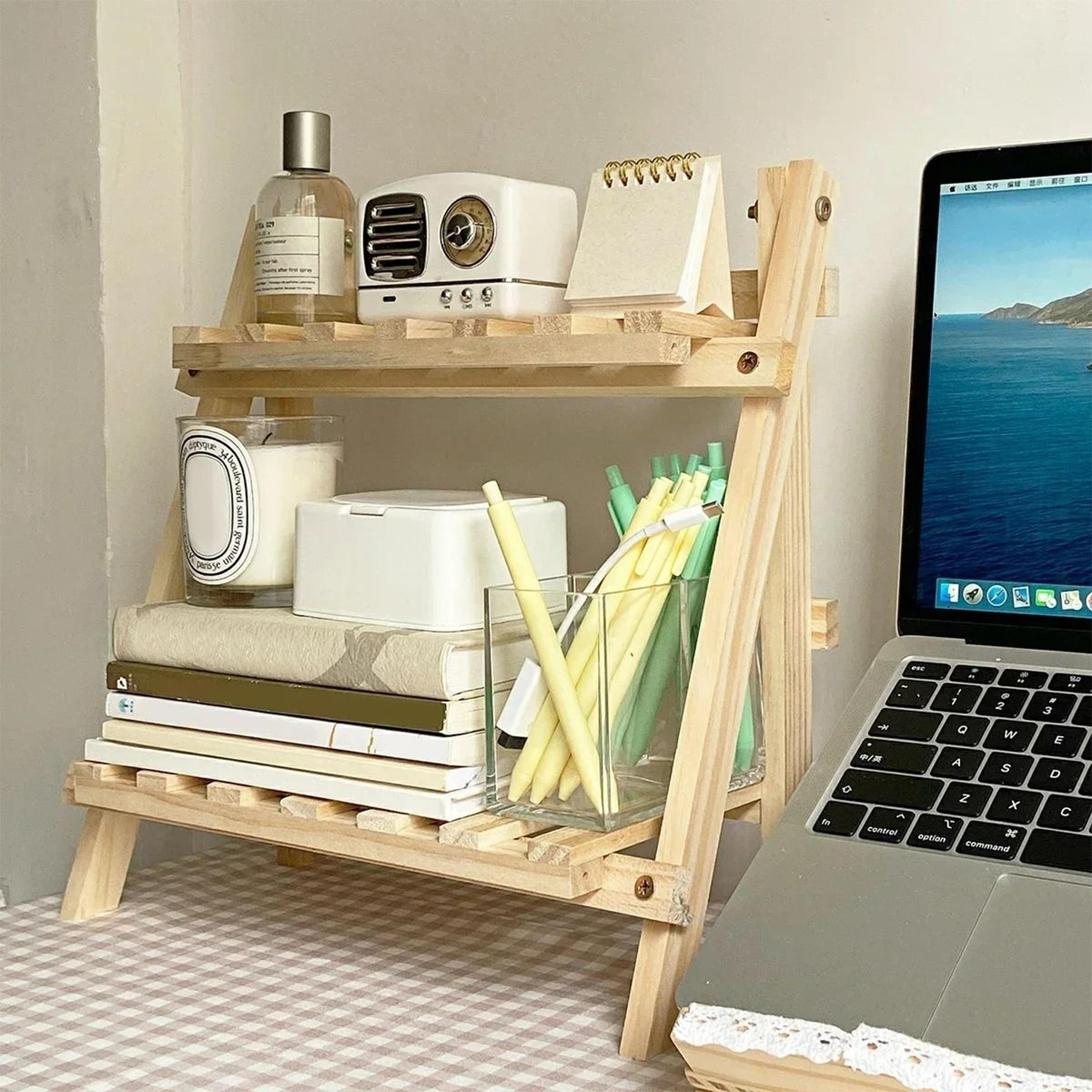 Premium 2Layer Wooden Folding Desktop Storage Rack 1