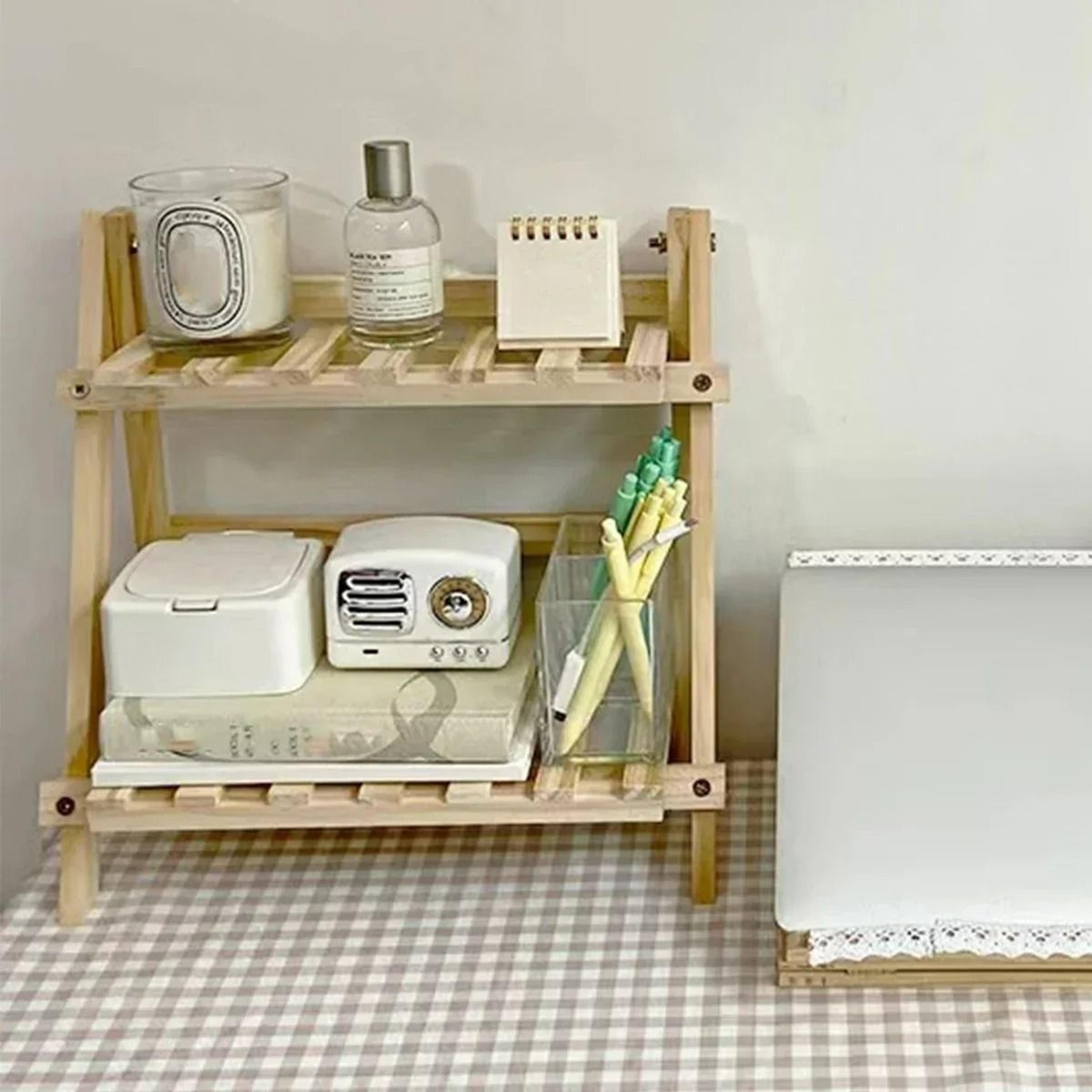 Premium 2Layer Wooden Folding Desktop Storage Rack 3