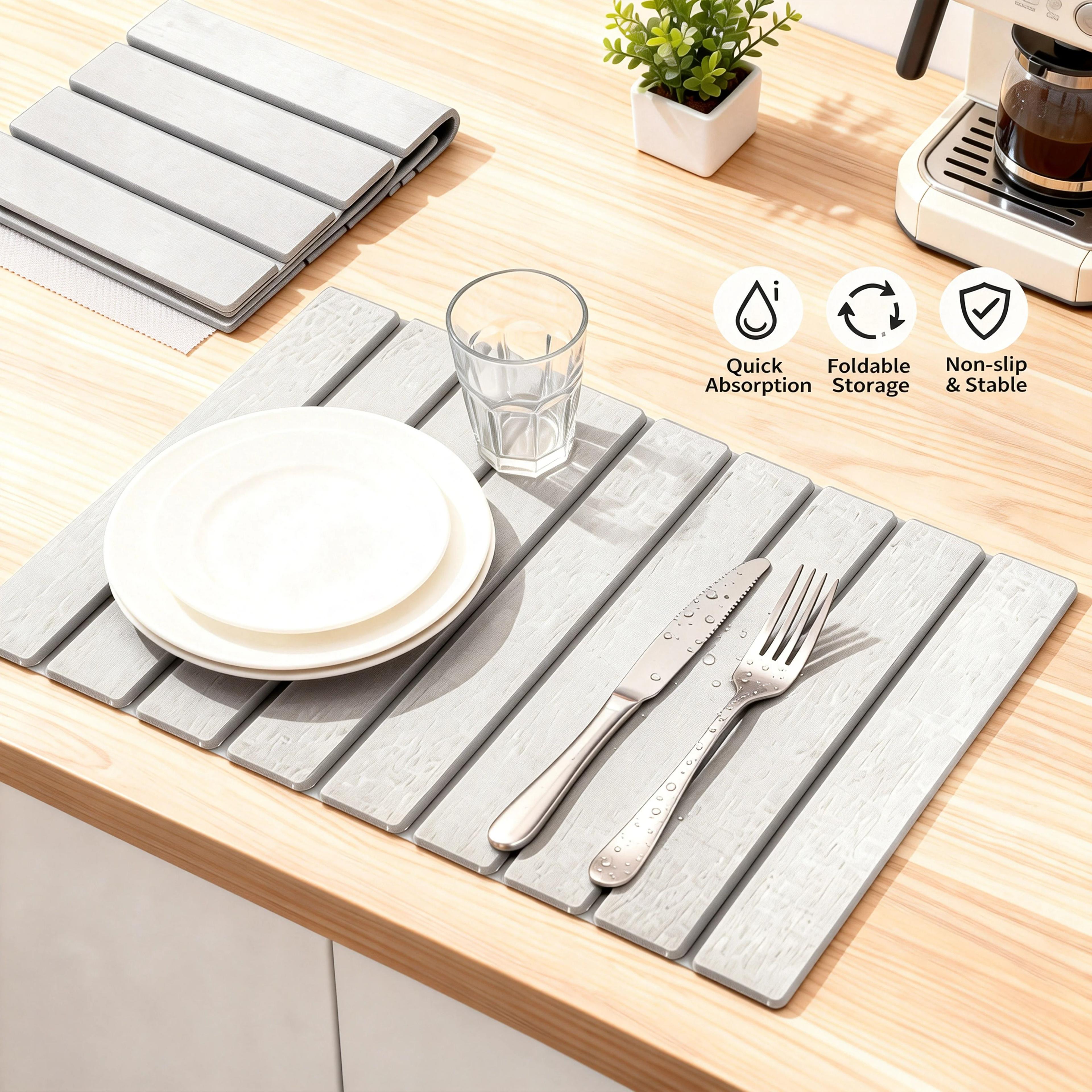 Foldable Stone Dish Drying Mat  FastDrying Kitchen Drainer Pad 1