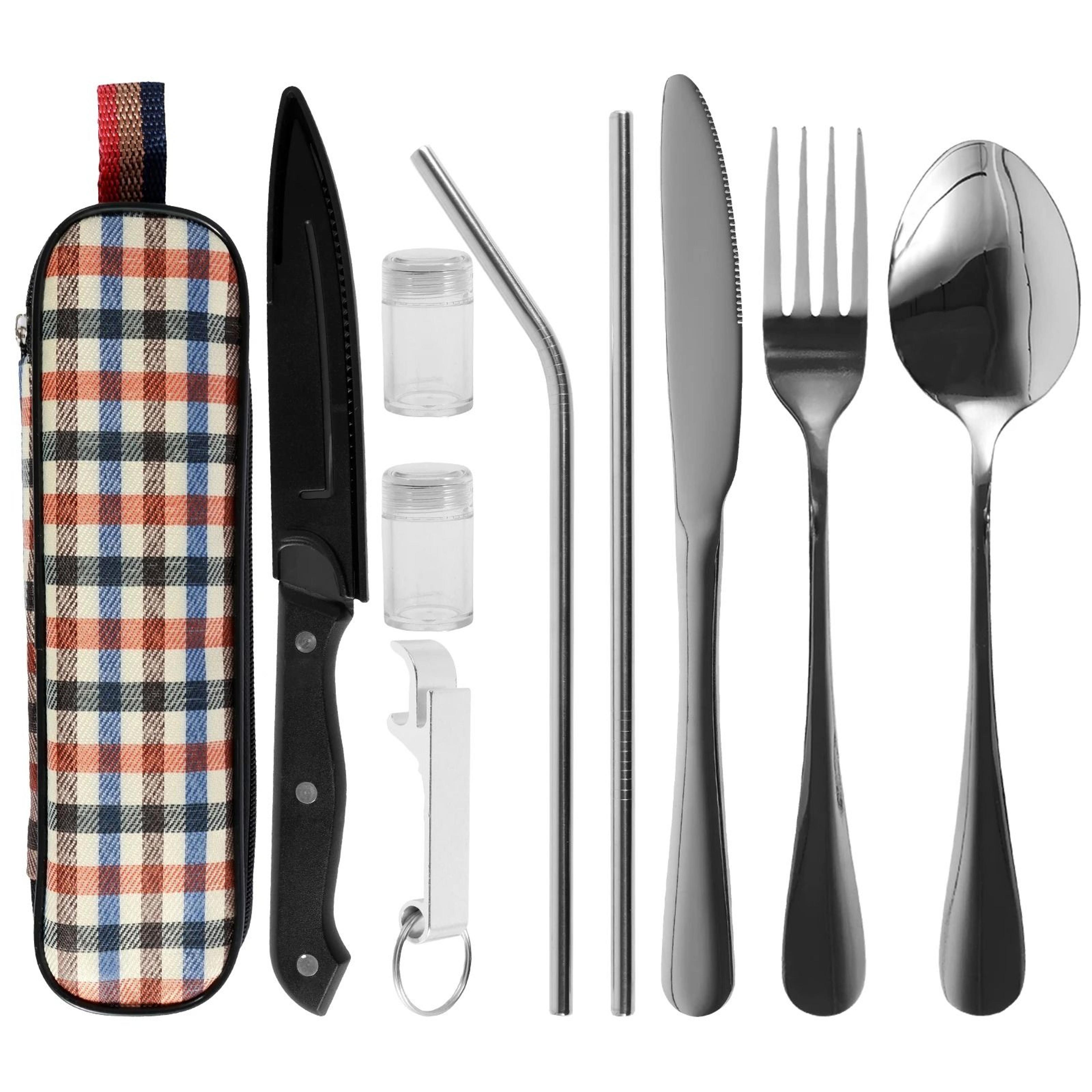 10Piece Travel Cutlery Set  Portable Stainless Steel Camping Silverware With Storage Bag 7