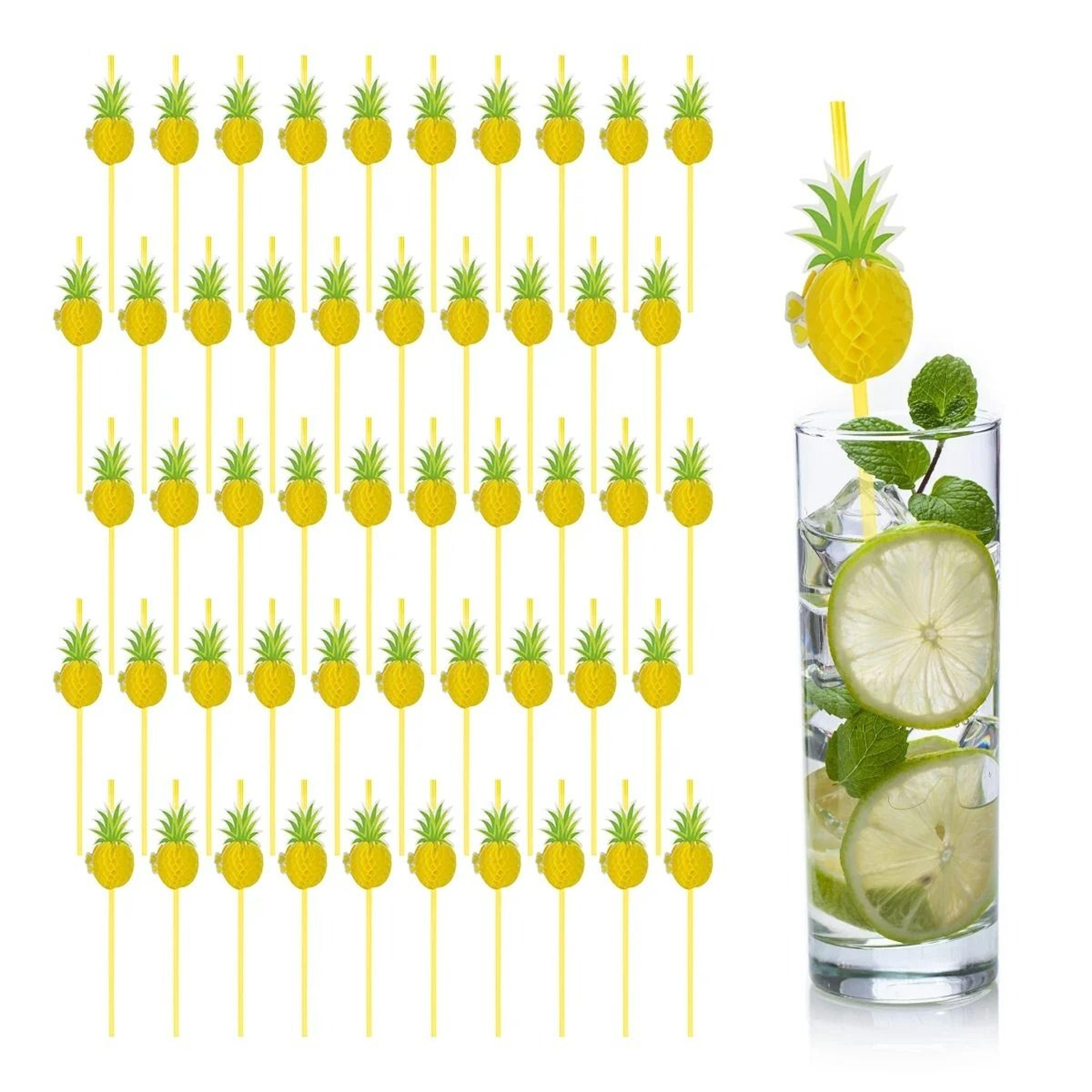 50-piece 3d fruit paper drinking straw set – eco-friendly pineapple & flamingo party straws