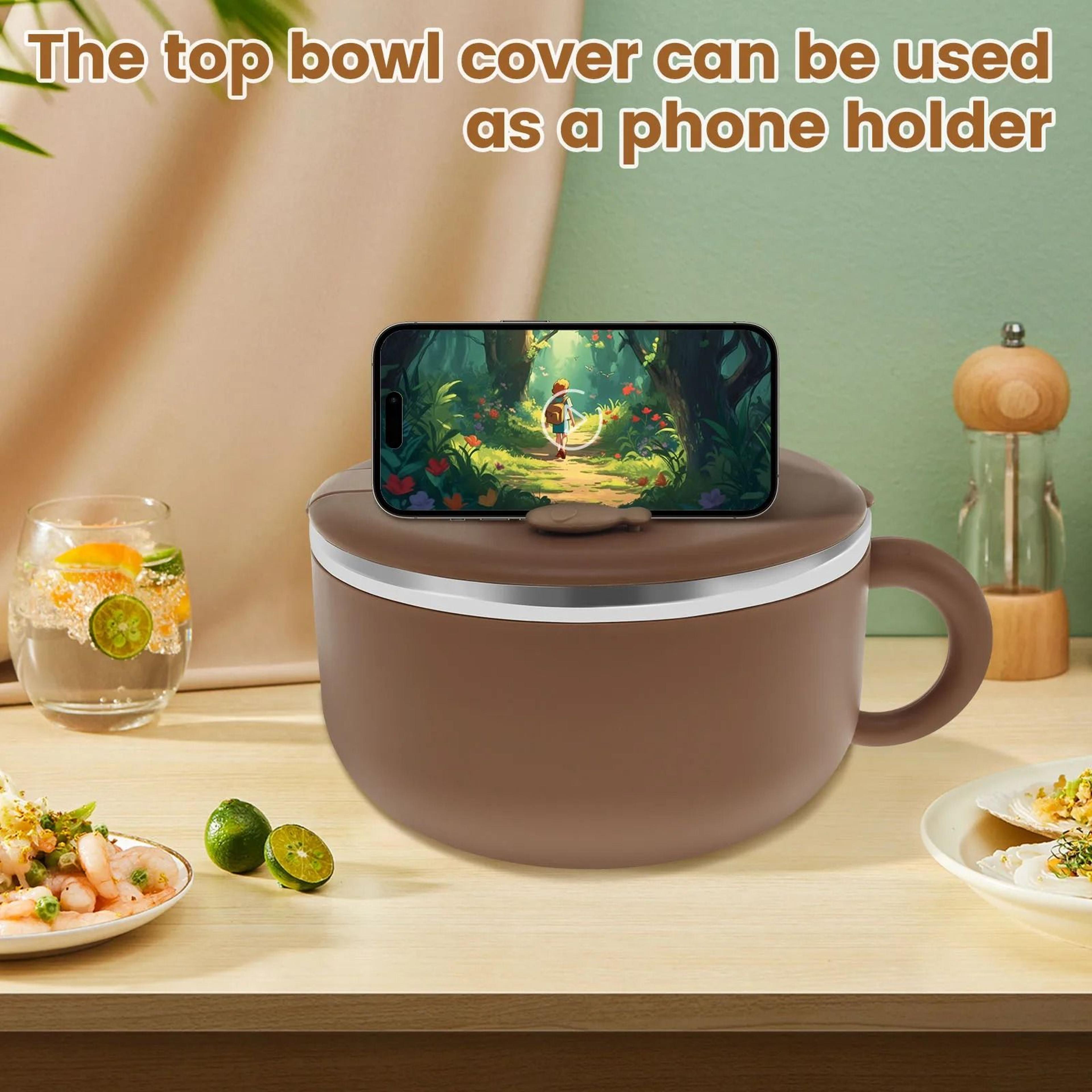 405 Oz Sealed Ramen Cooker Bowl  Insulated Stainless Steel Instant Noodle Bowl With Handle And Fork 6