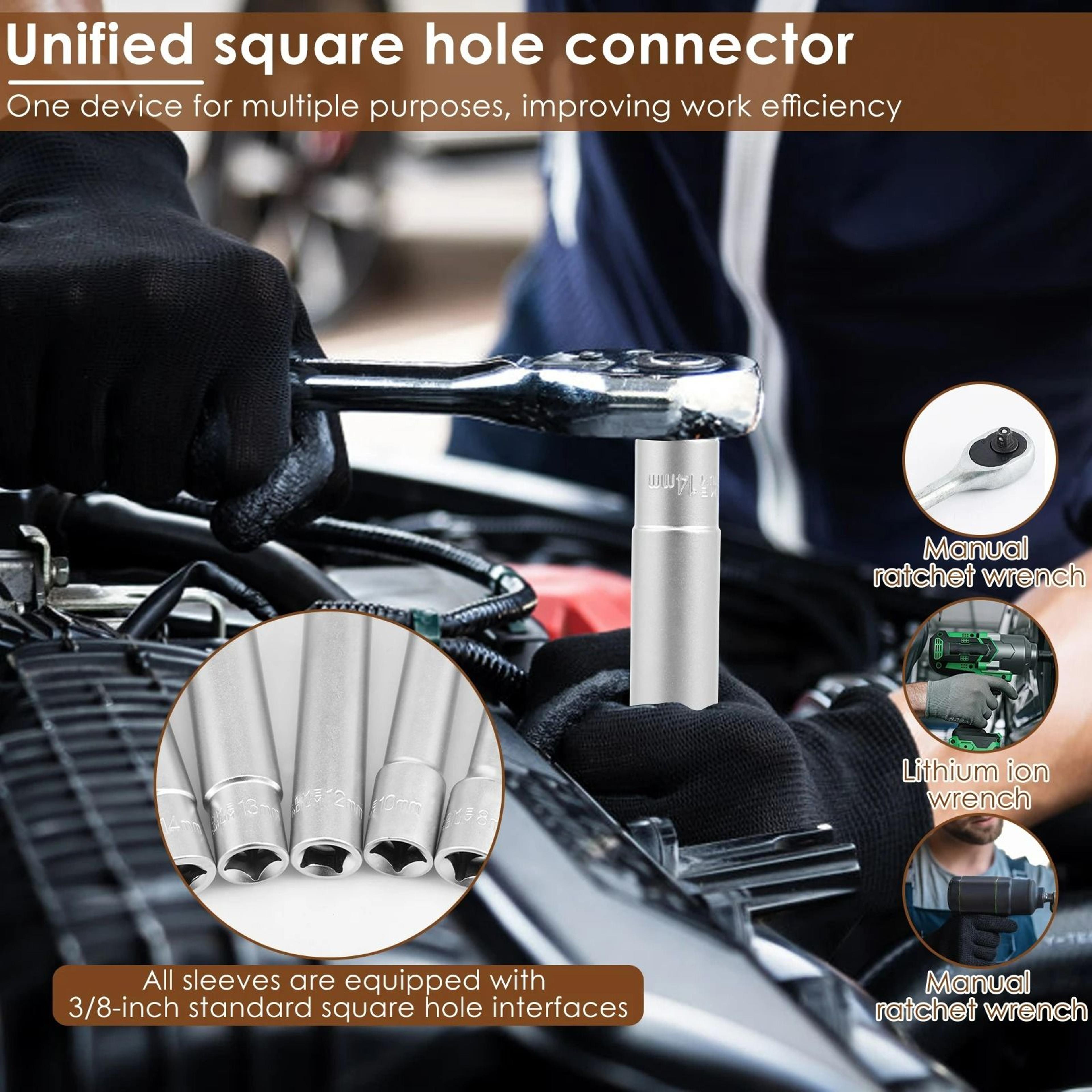 38Inch Drive Socket Set  6Point Shallow And Deep CRV Sockets With Ratchet Wrench Adapter 3