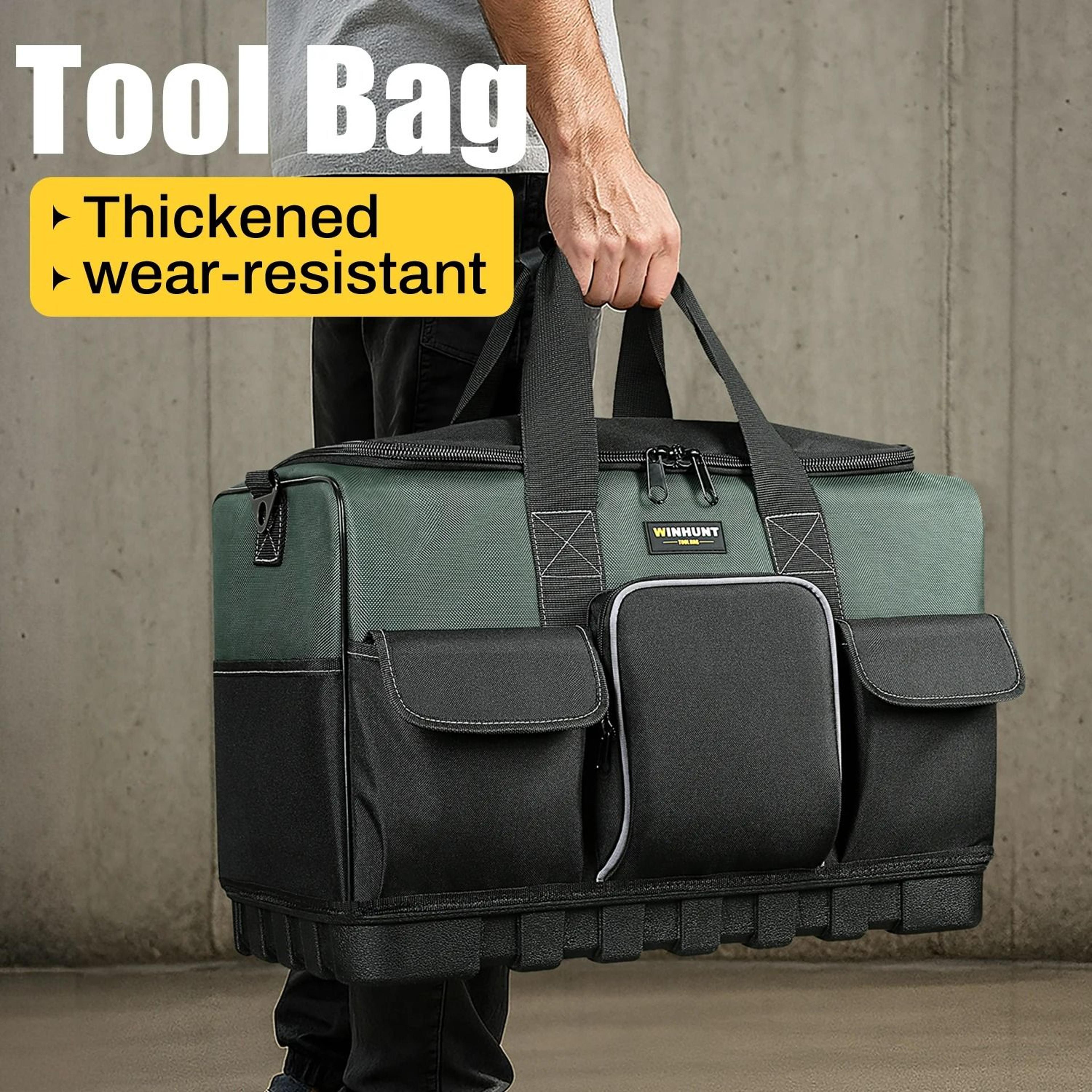 HeavyDuty Tool Bag  16Pocket Electrician Storage Tote With Waterproof Hard Bottom 6