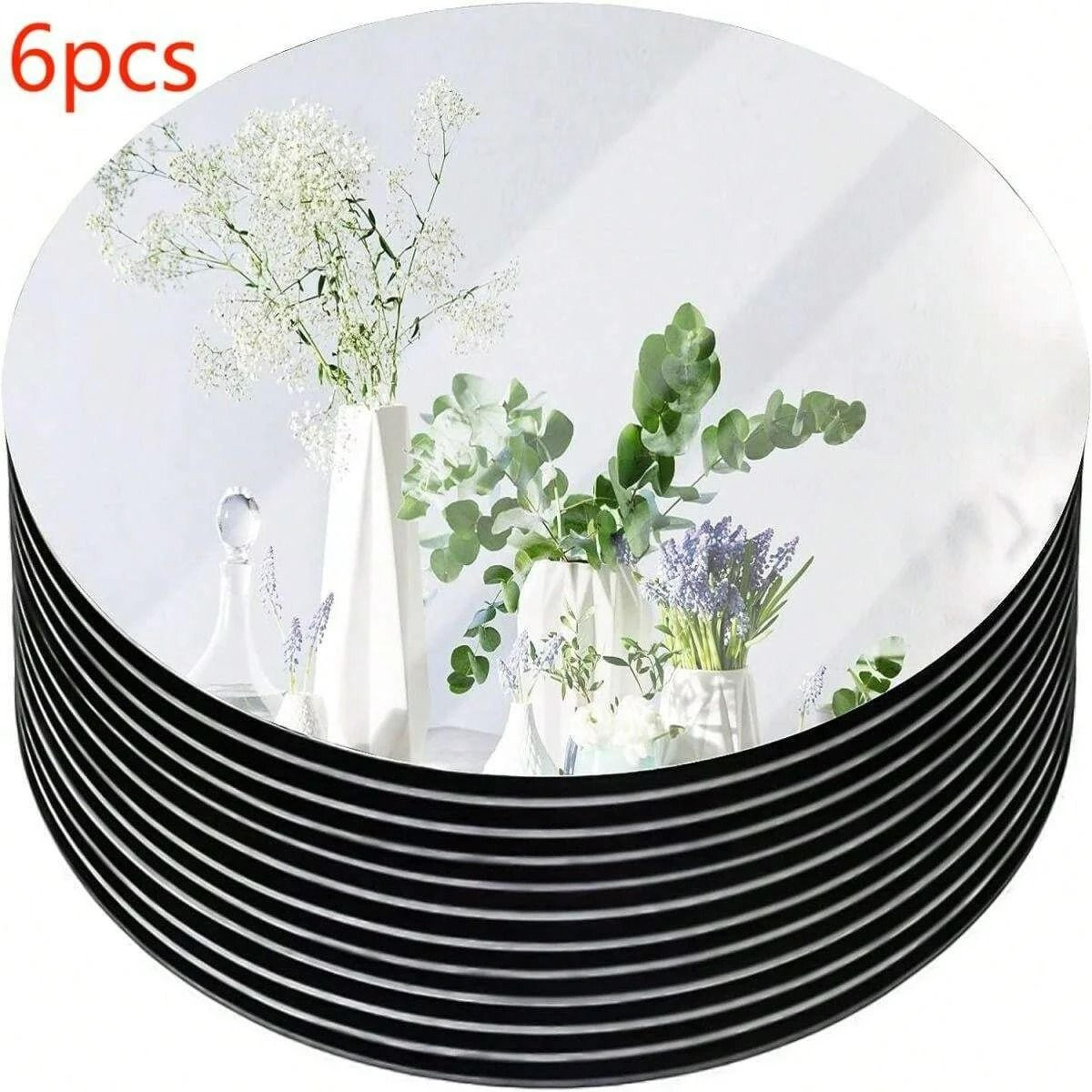 acrylic mirror centerpiece plates – 6-piece round reflective trays for wedding tables and candle displays