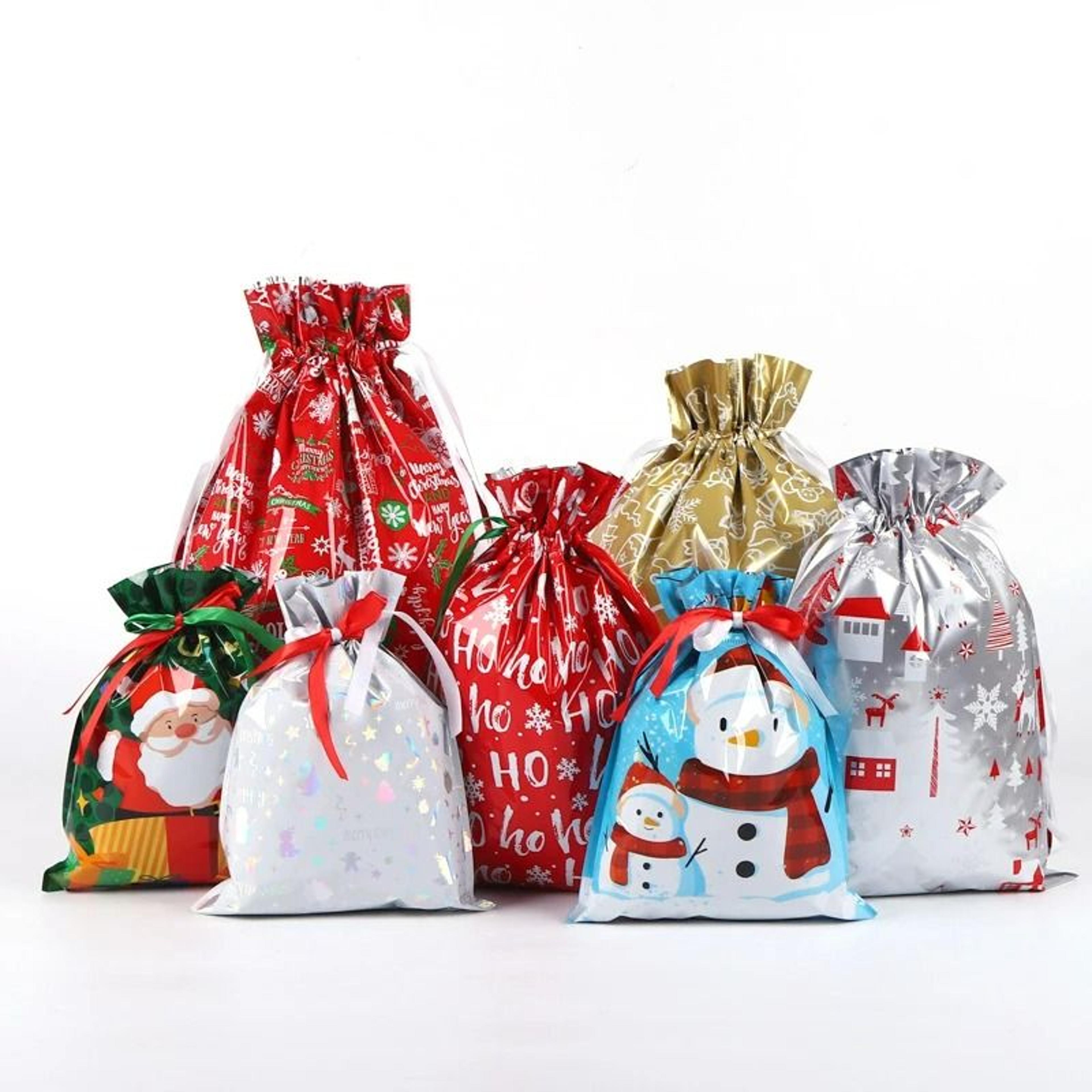 Metallic Drawstring Christmas Gift Bag Set 4