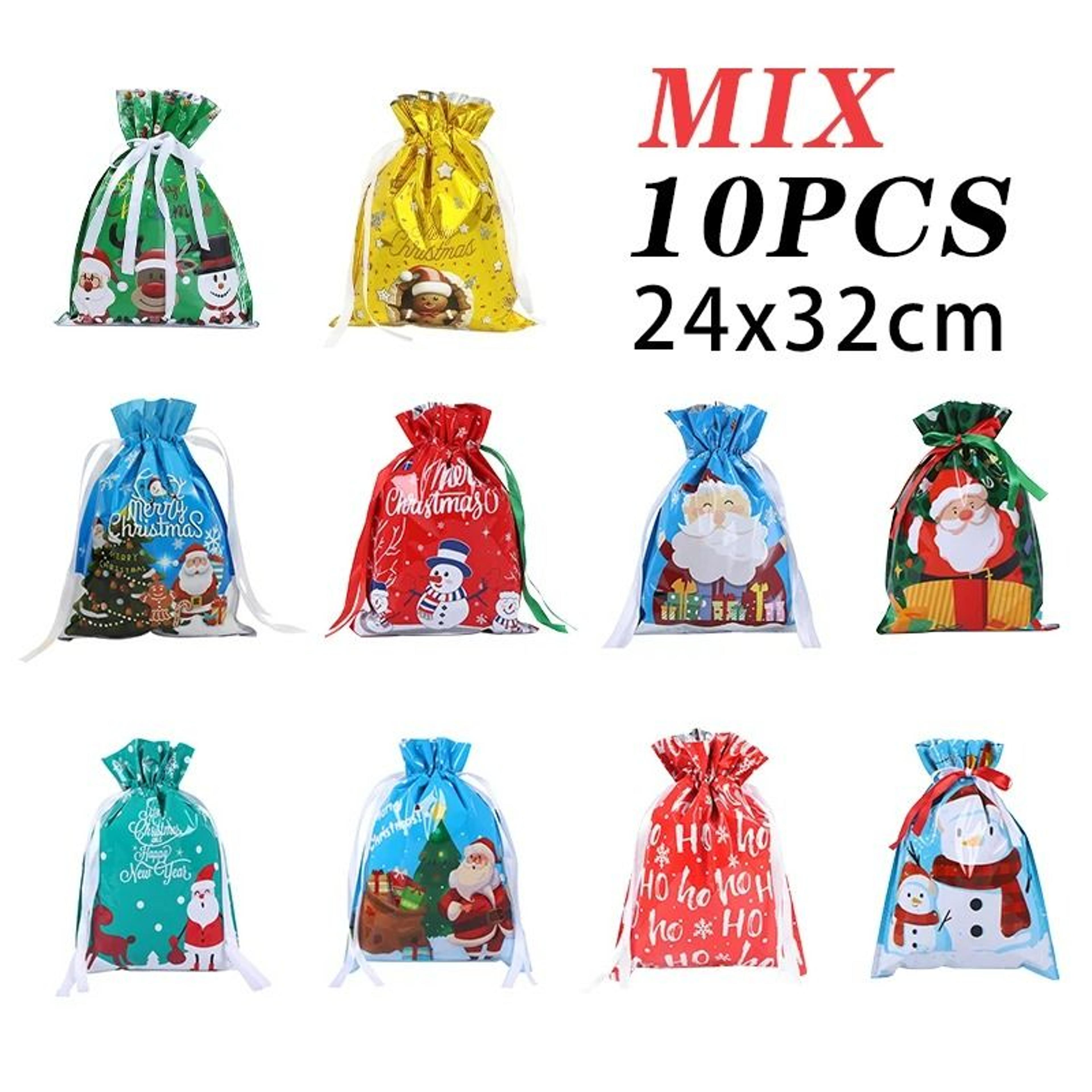 Metallic Drawstring Christmas Gift Bag Set 7