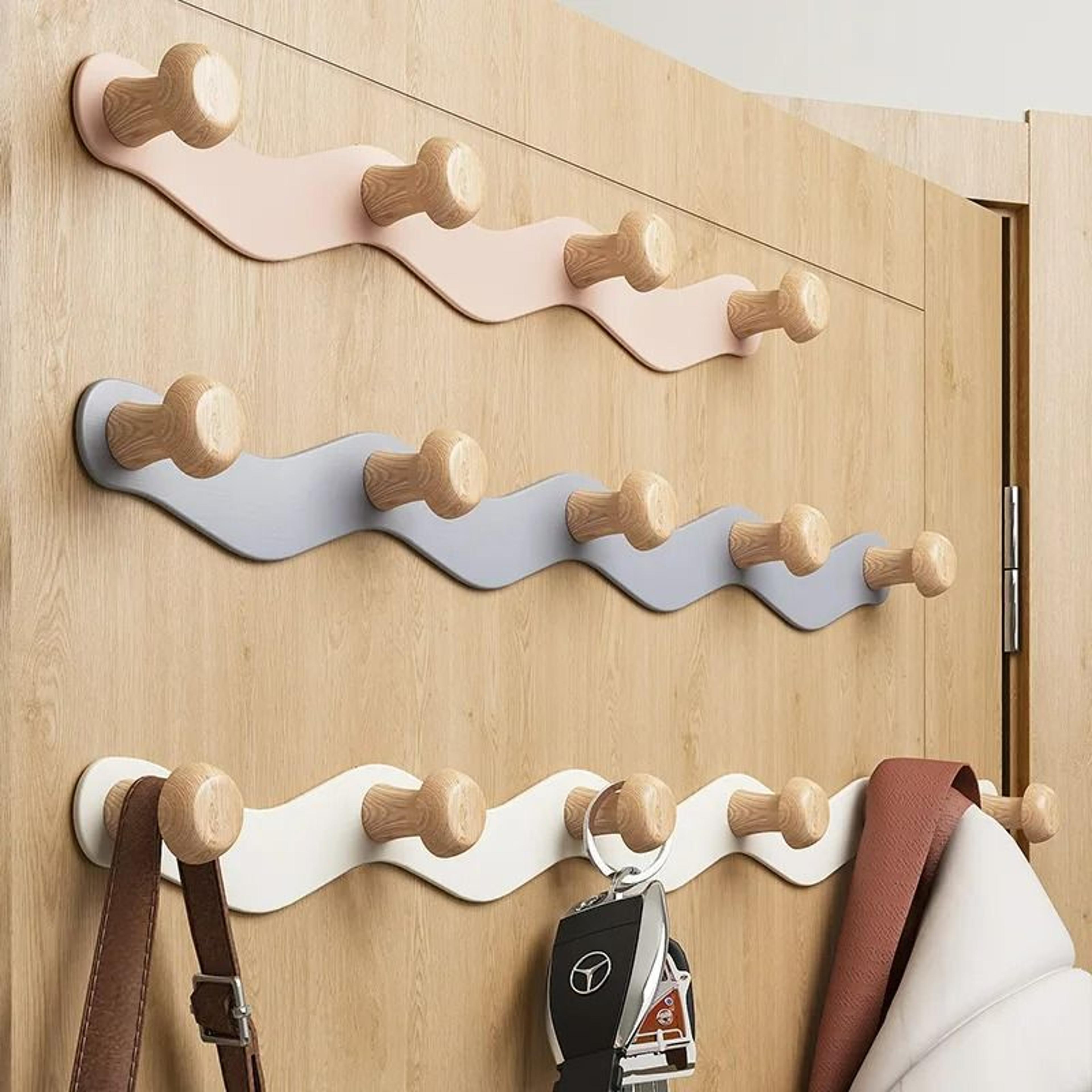WaveShape OvertheDoor Iron  Raw Wood Organizer Rack 4
