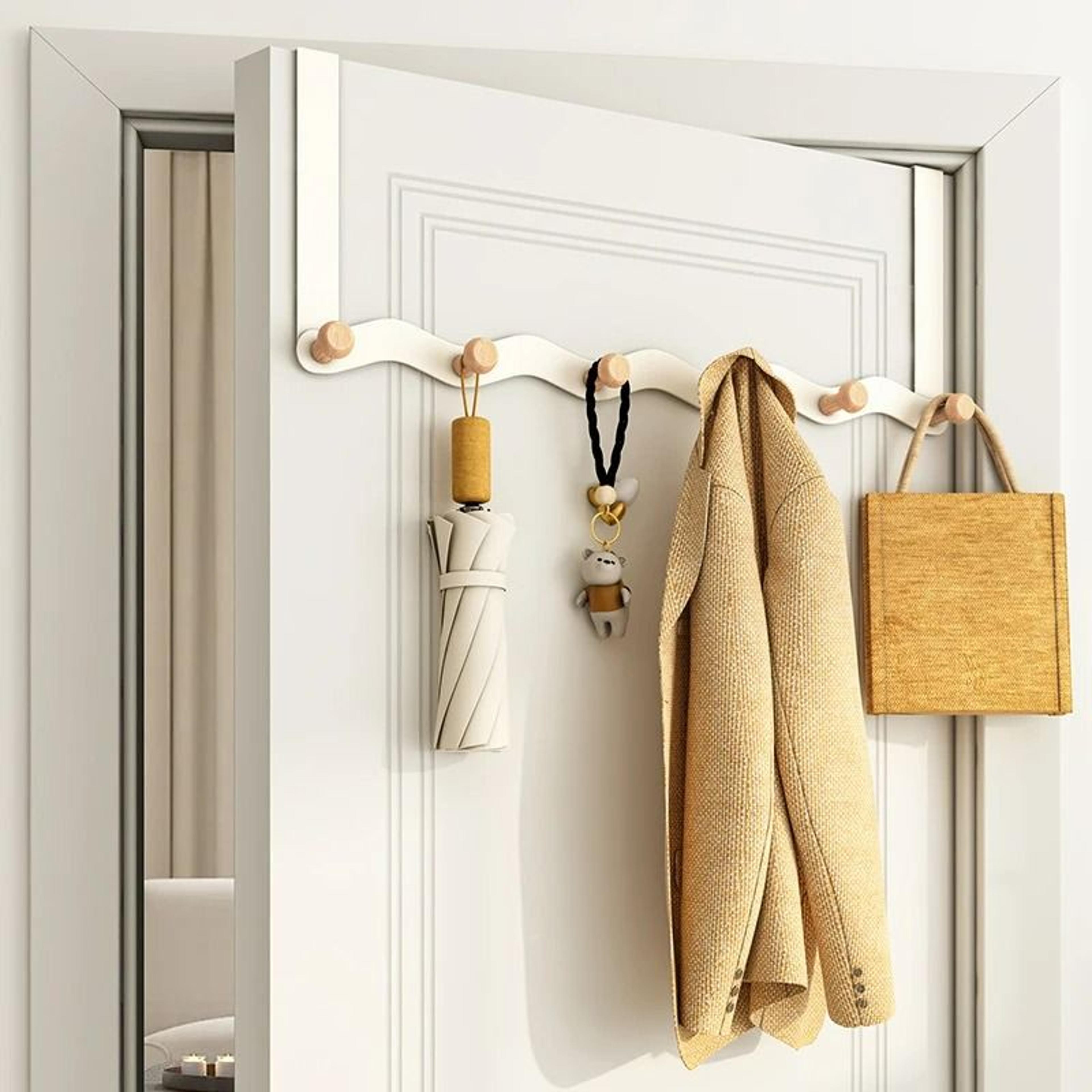 WaveShape OvertheDoor Iron  Raw Wood Organizer Rack 5