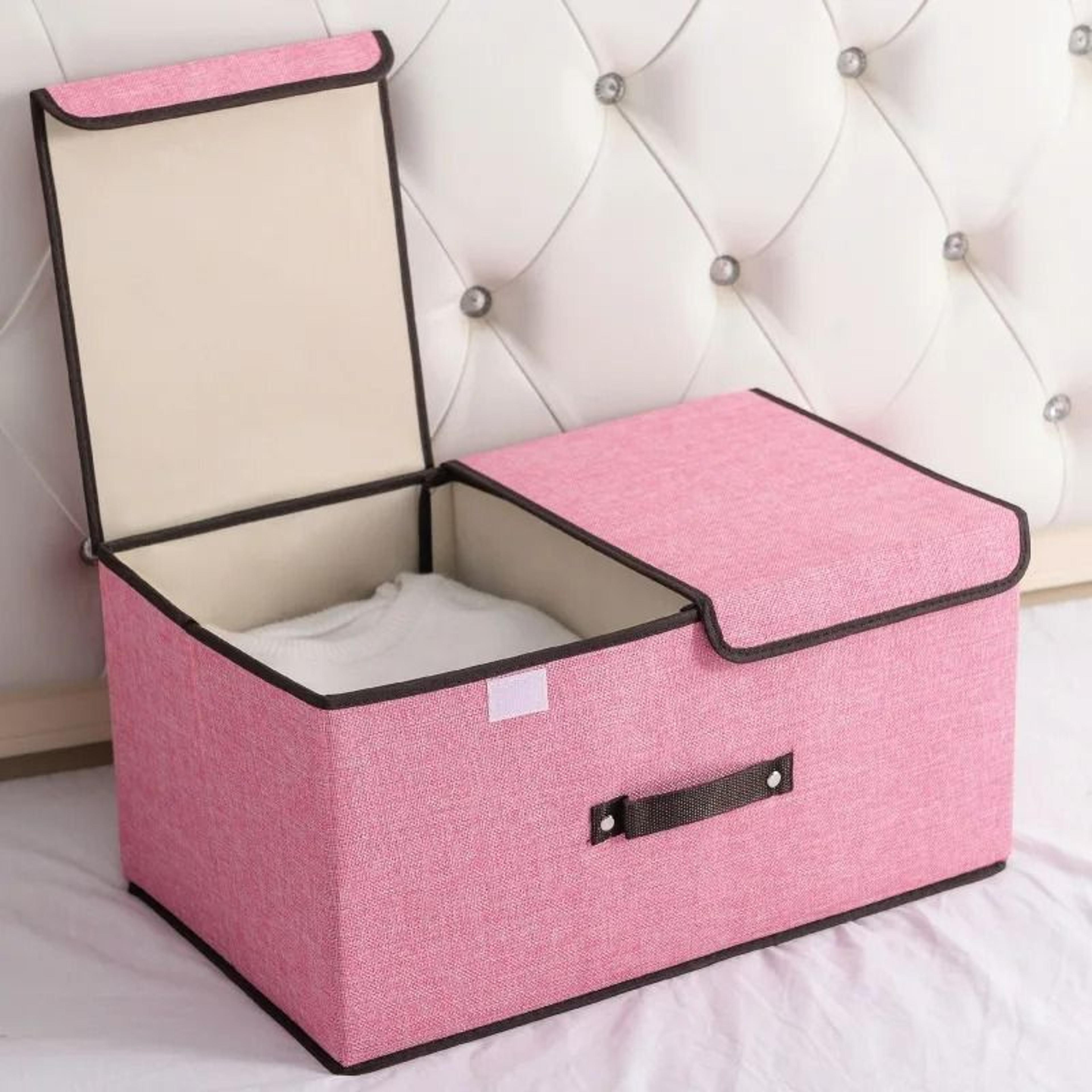 Cotton Fabric Foldable Storage Box With Dual Double Lids 9