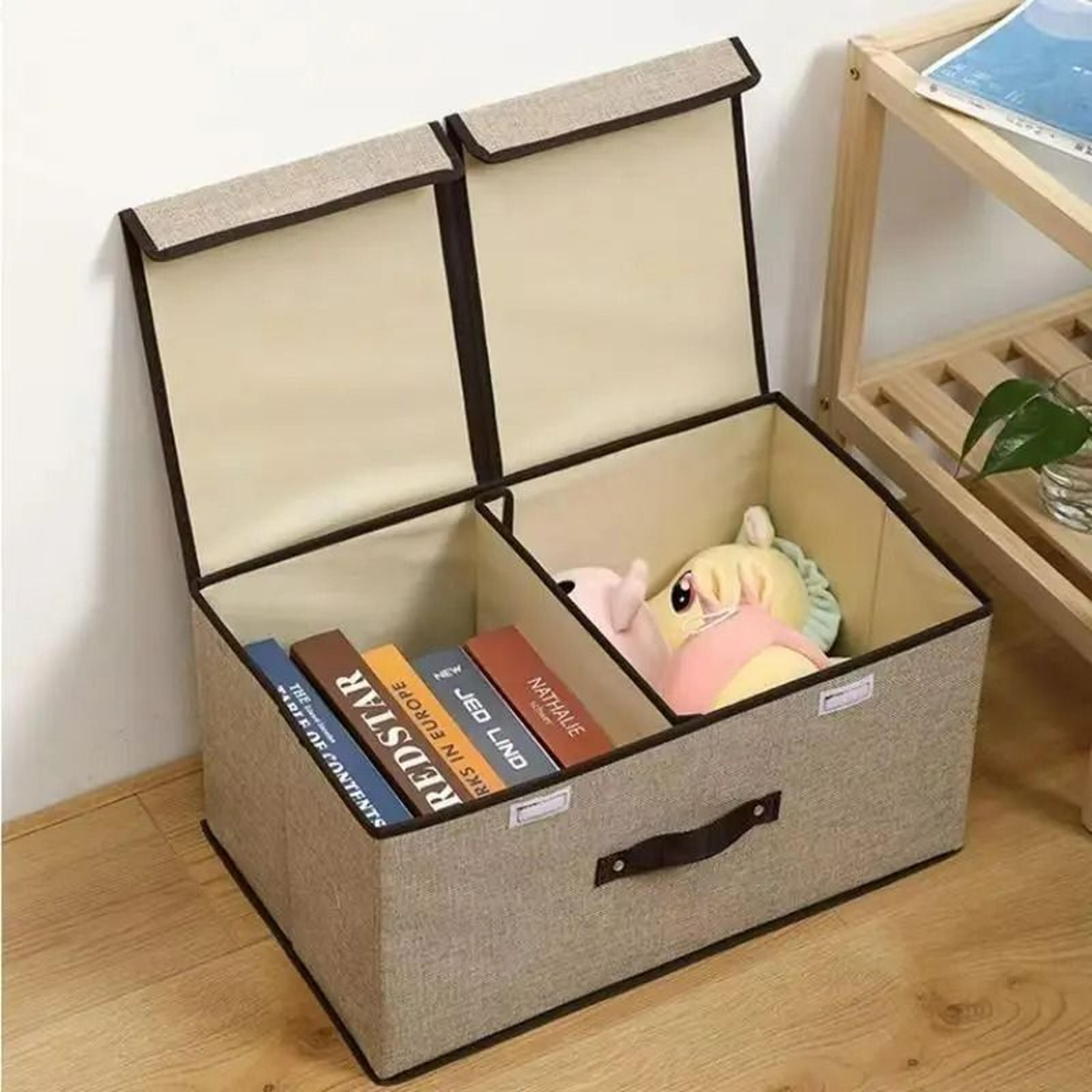 Cotton Fabric Foldable Storage Box With Dual Double Lids 4
