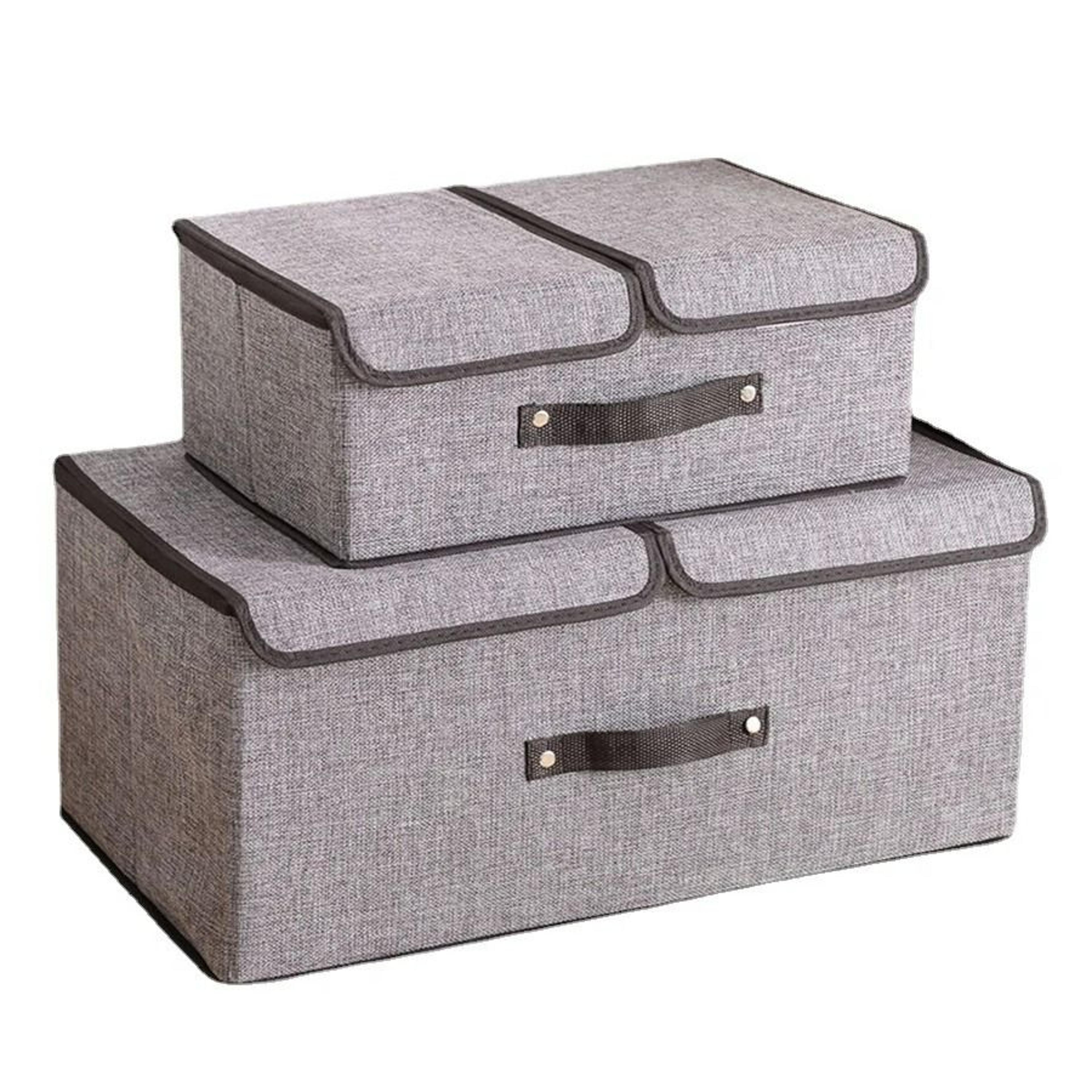 Cotton Fabric Foldable Storage Box With Dual Double Lids 5