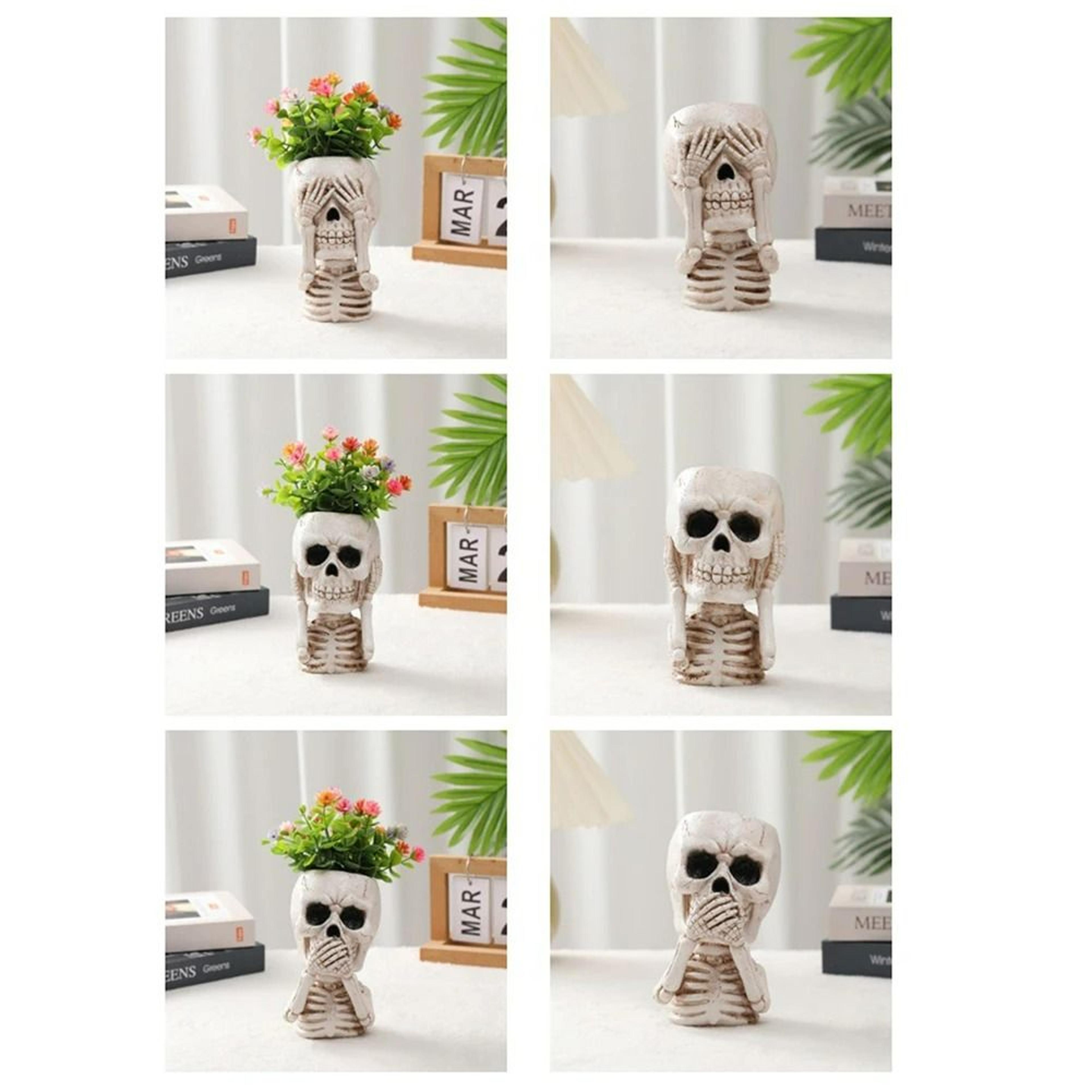 Gothic Skeleton Skull Planter Container 3