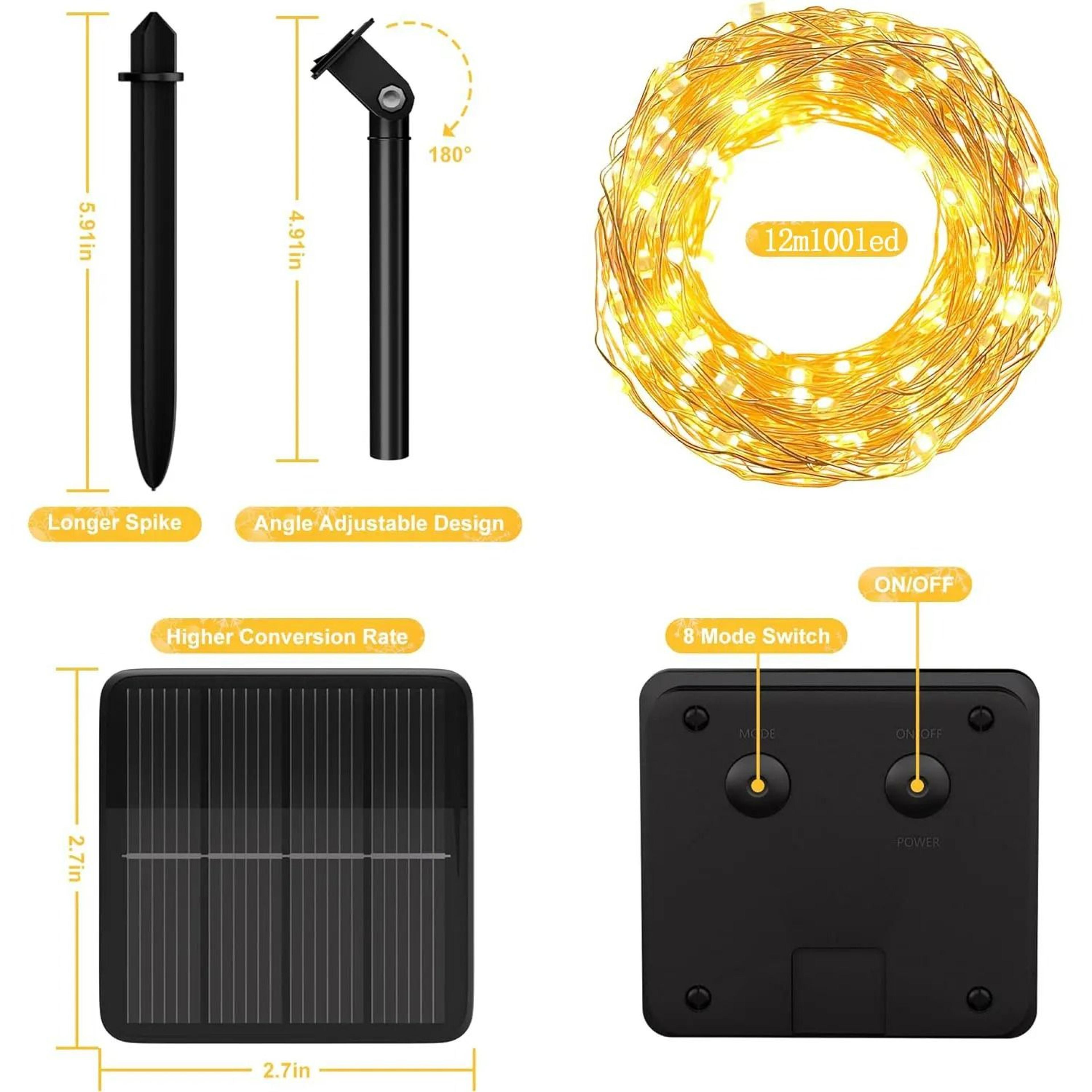 Waterproof 100 LED Solar Copper Wire Fairy Lights 8 Modes 3