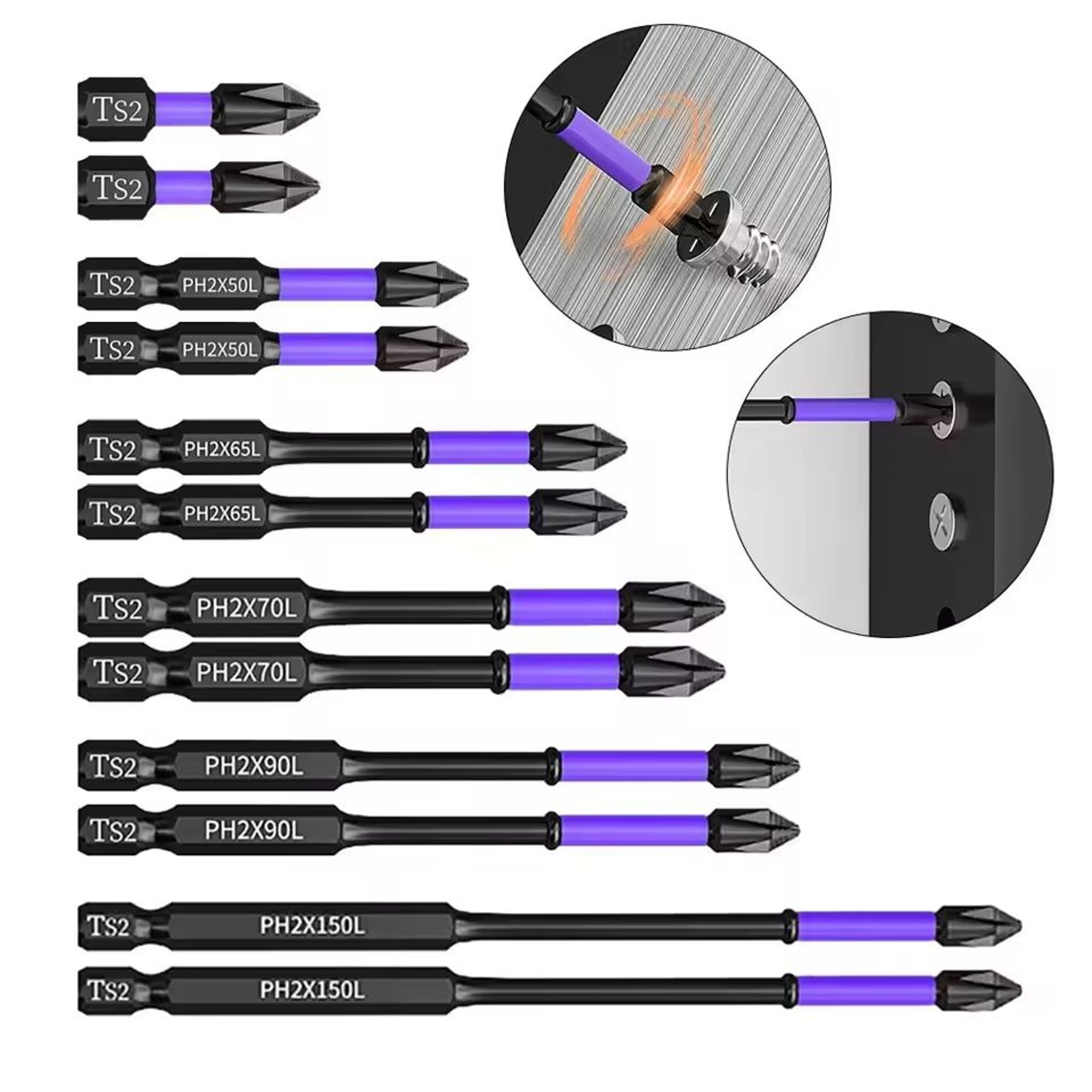 non-slip ph2 magnetic cross screwdriver drill bit (2-piece pack)