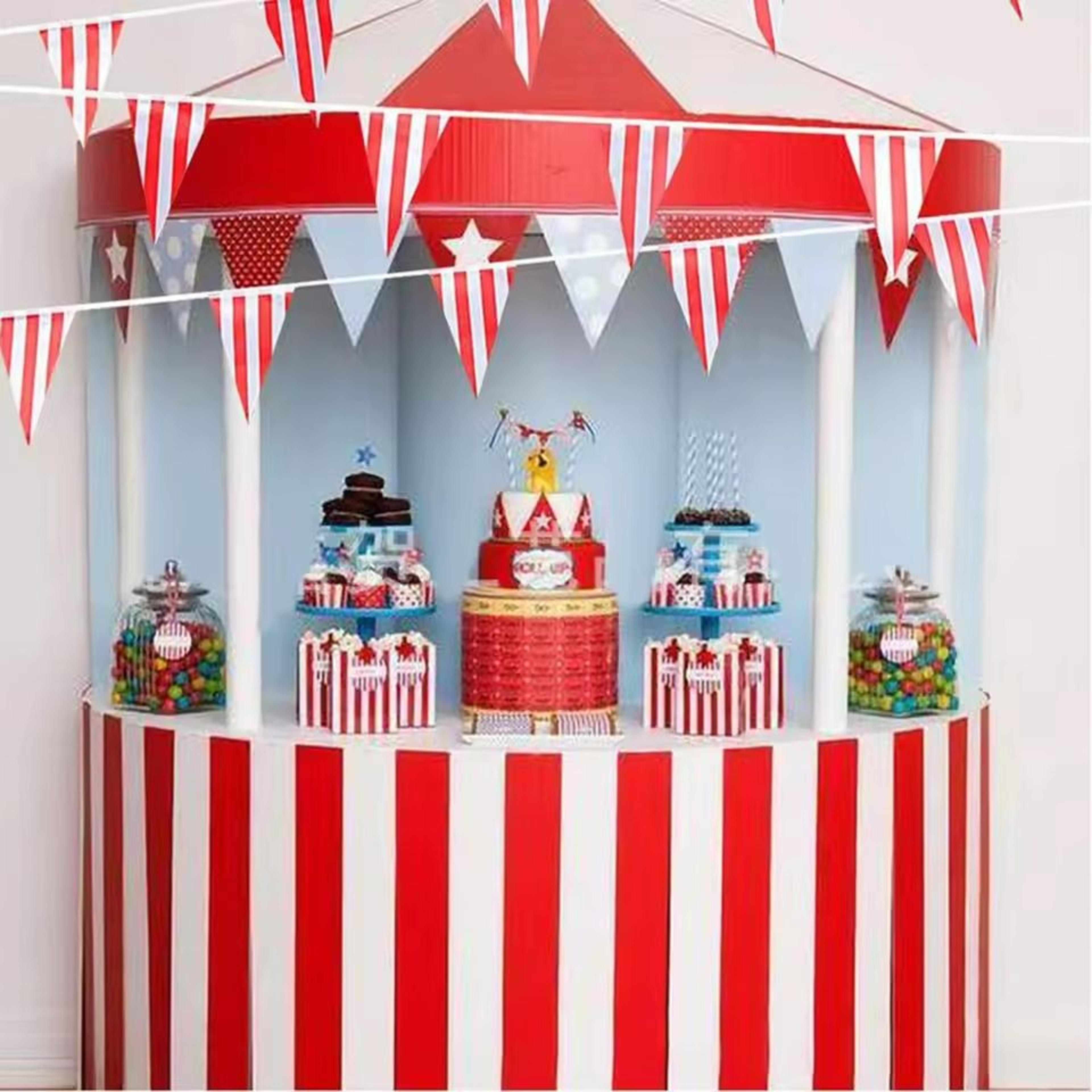 Red  White Striped Carnival Pennant Triangle Bunting 1