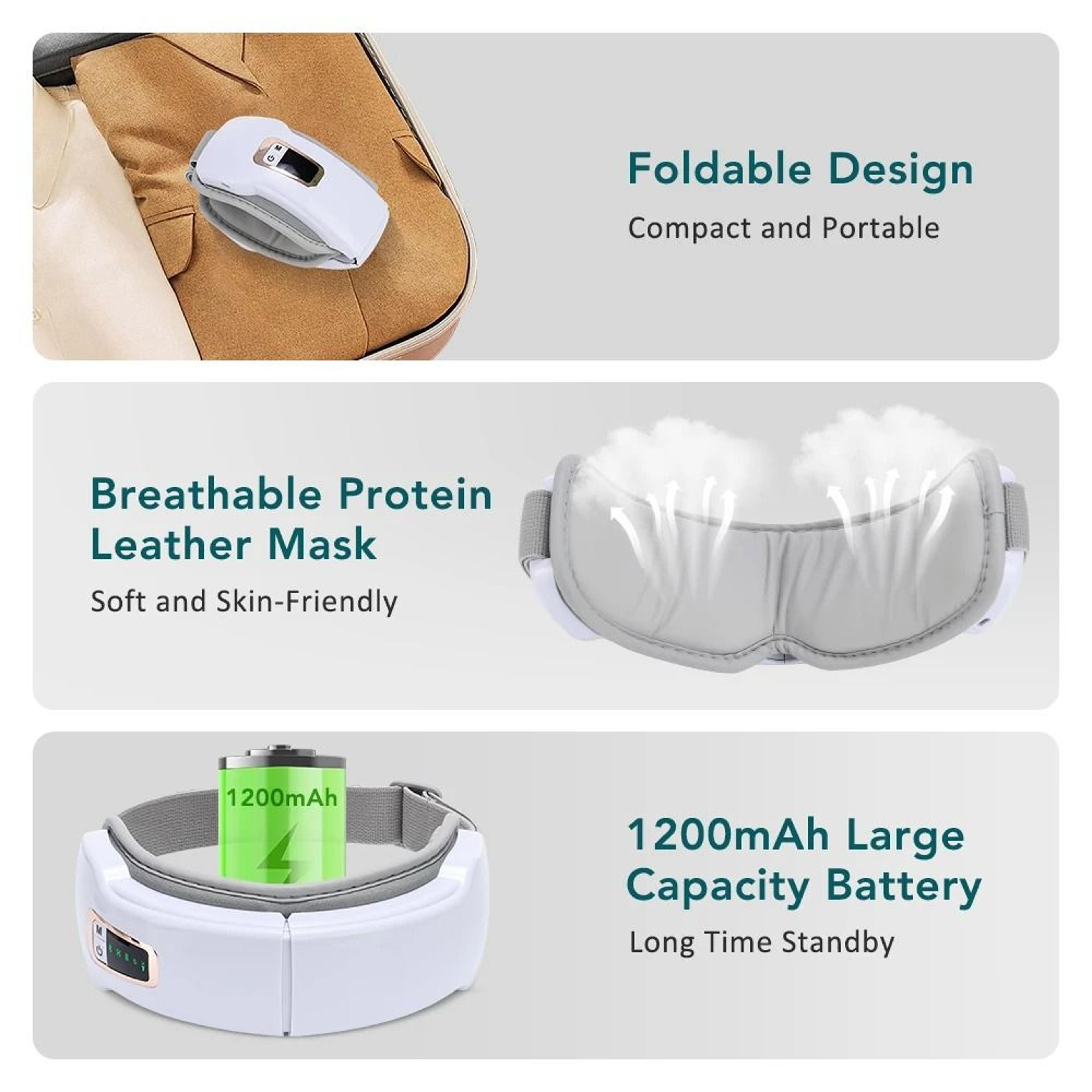 Smart Electric Eye Massager With Airbag Compression Heat  Bluetooth Music 5