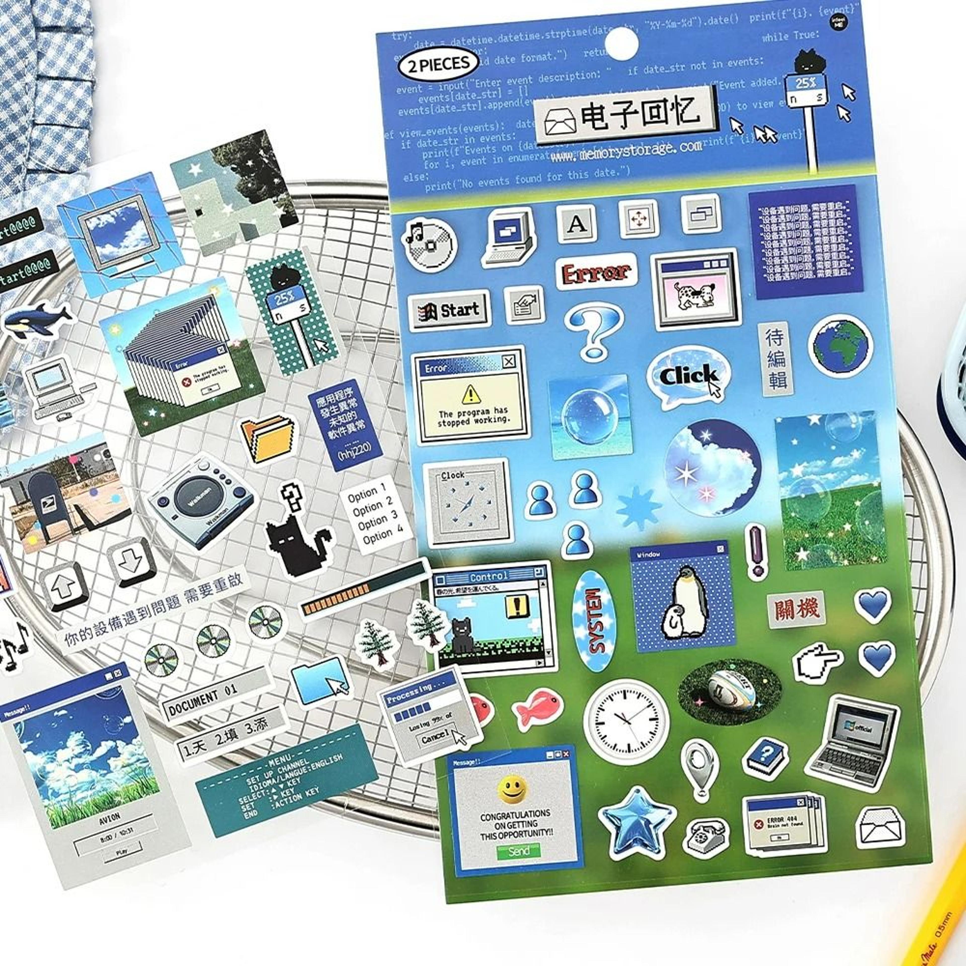 2-sheet y2k gen z kawaii childhood memories die-cut sticker set