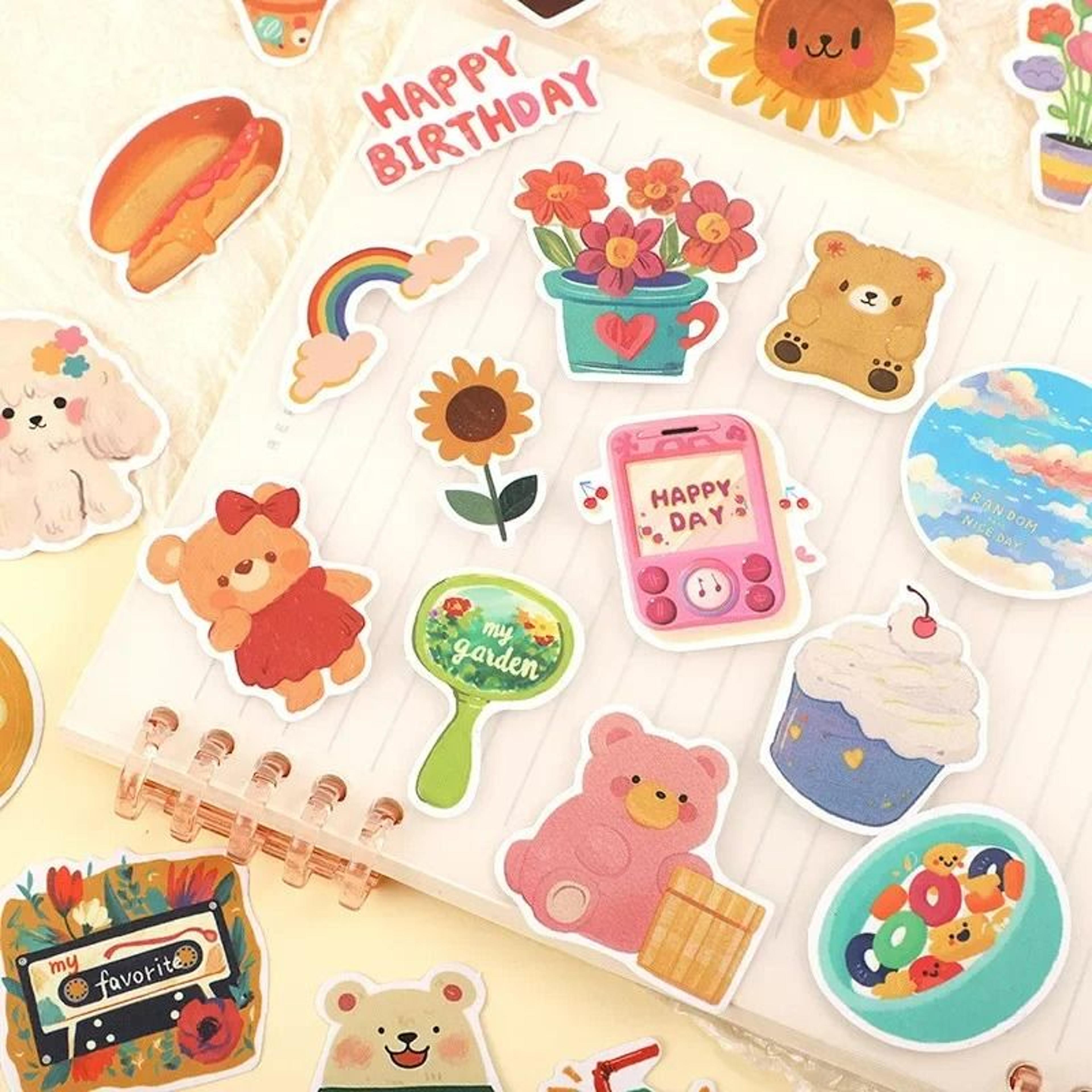 108Piece Original Korean Cute Cartoon Bear Watercolor Sticker Pack 1