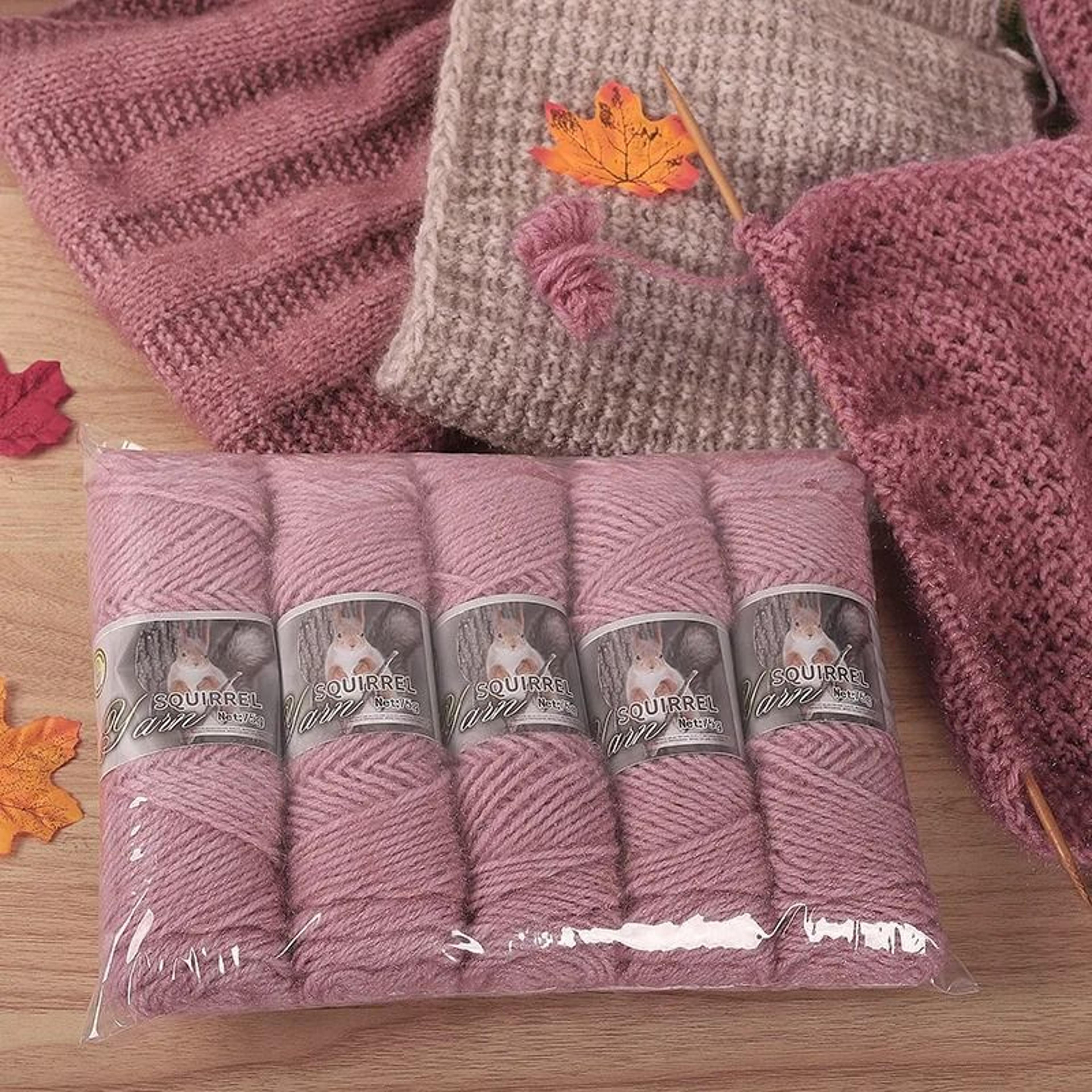 Plush Squirrel Yarn 5Skein Pack For Coats Sweaters Hats  Crafts 11