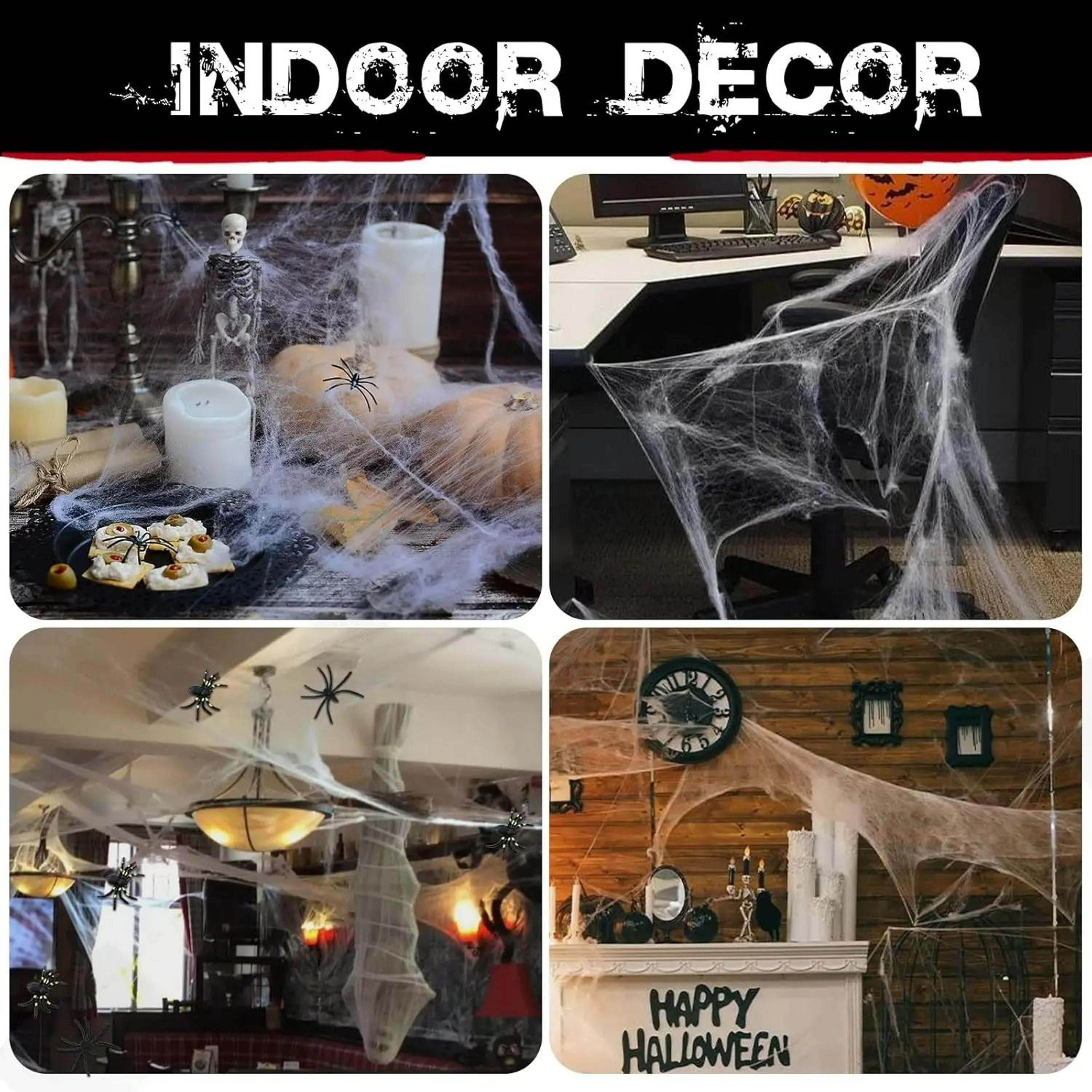 200 Sq Ft Stretchable Spider Webs With Fake Spiders For Halloween 1