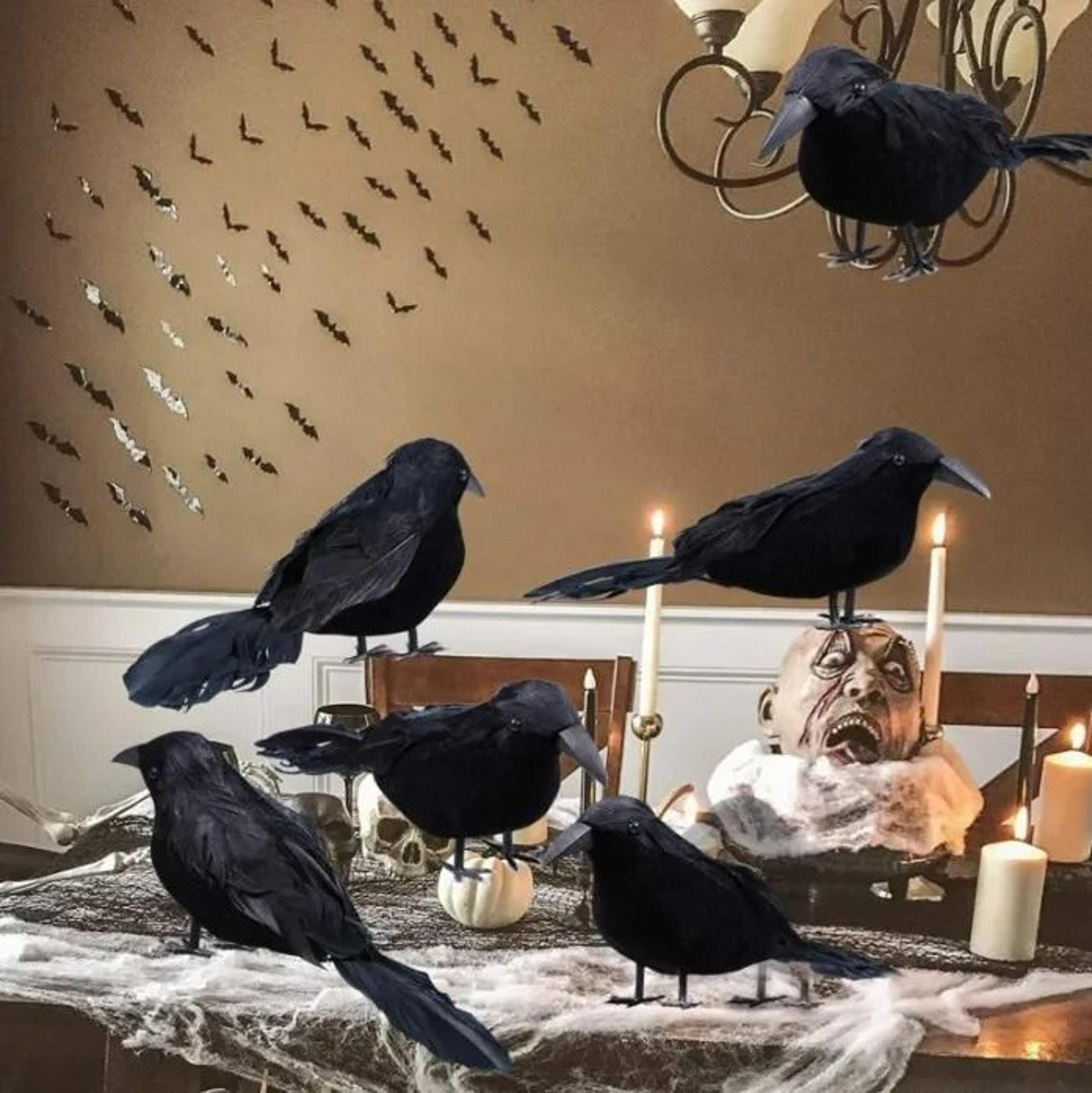 6Pcs Realistic Artificial Halloween Crows Decor 3