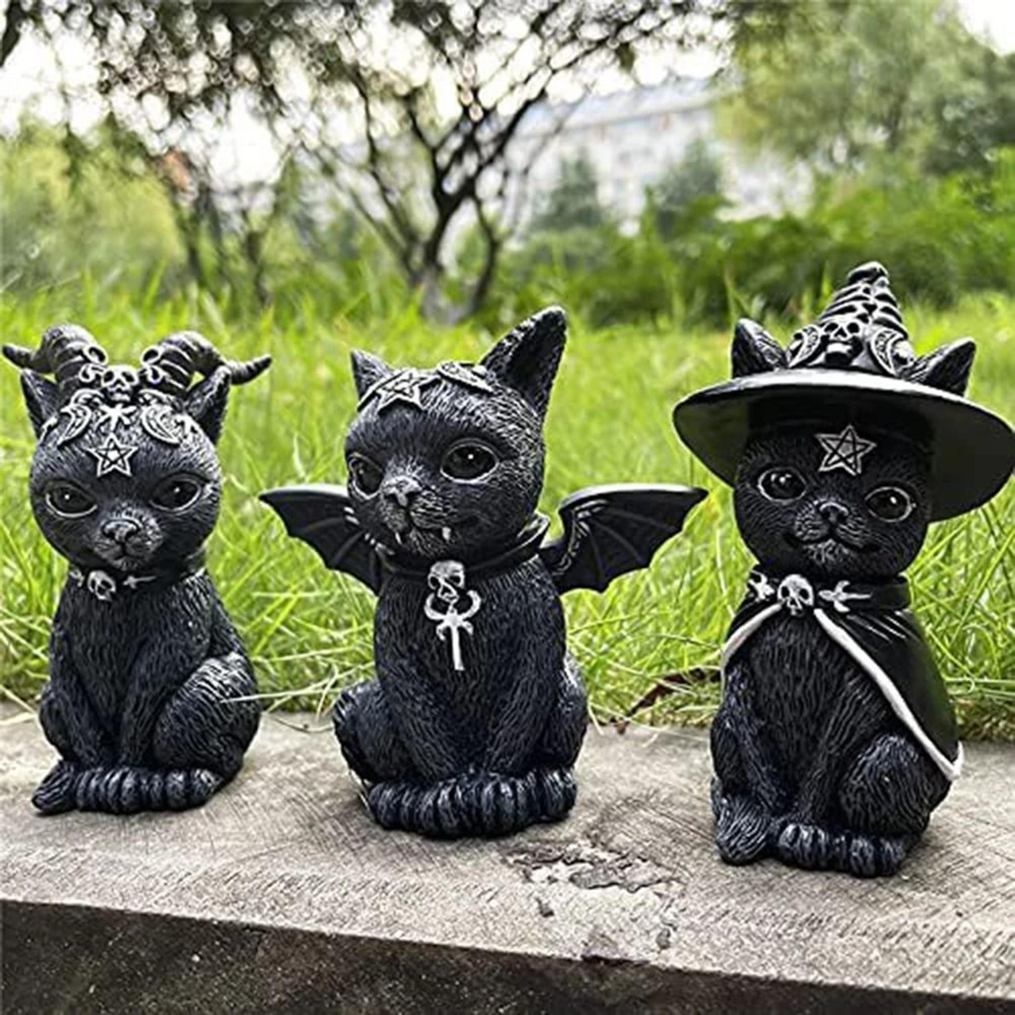 Mysterious Cute Black Witch Cat Statue 1