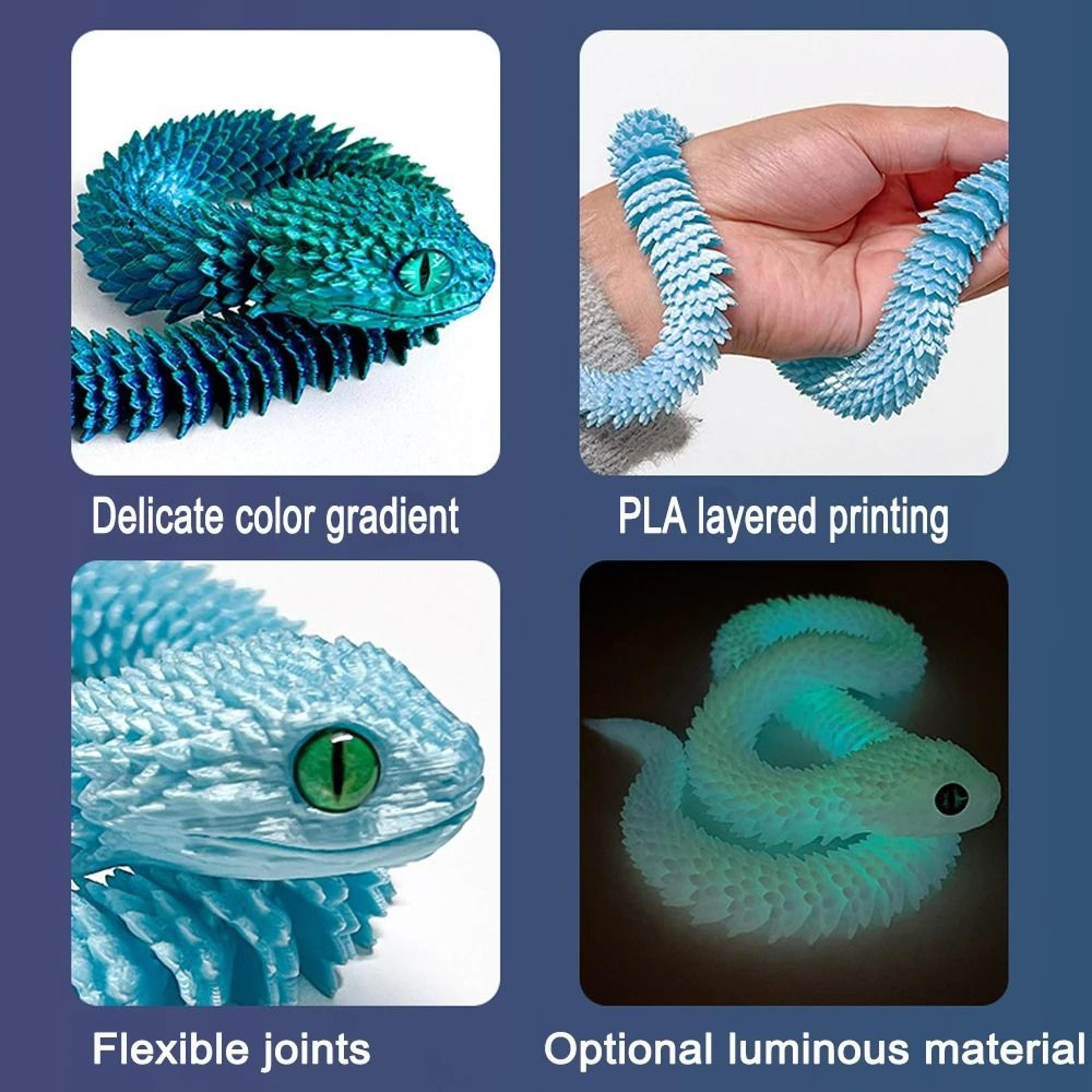 3D Printed Luminous Movable Joint Snake Figurine 3