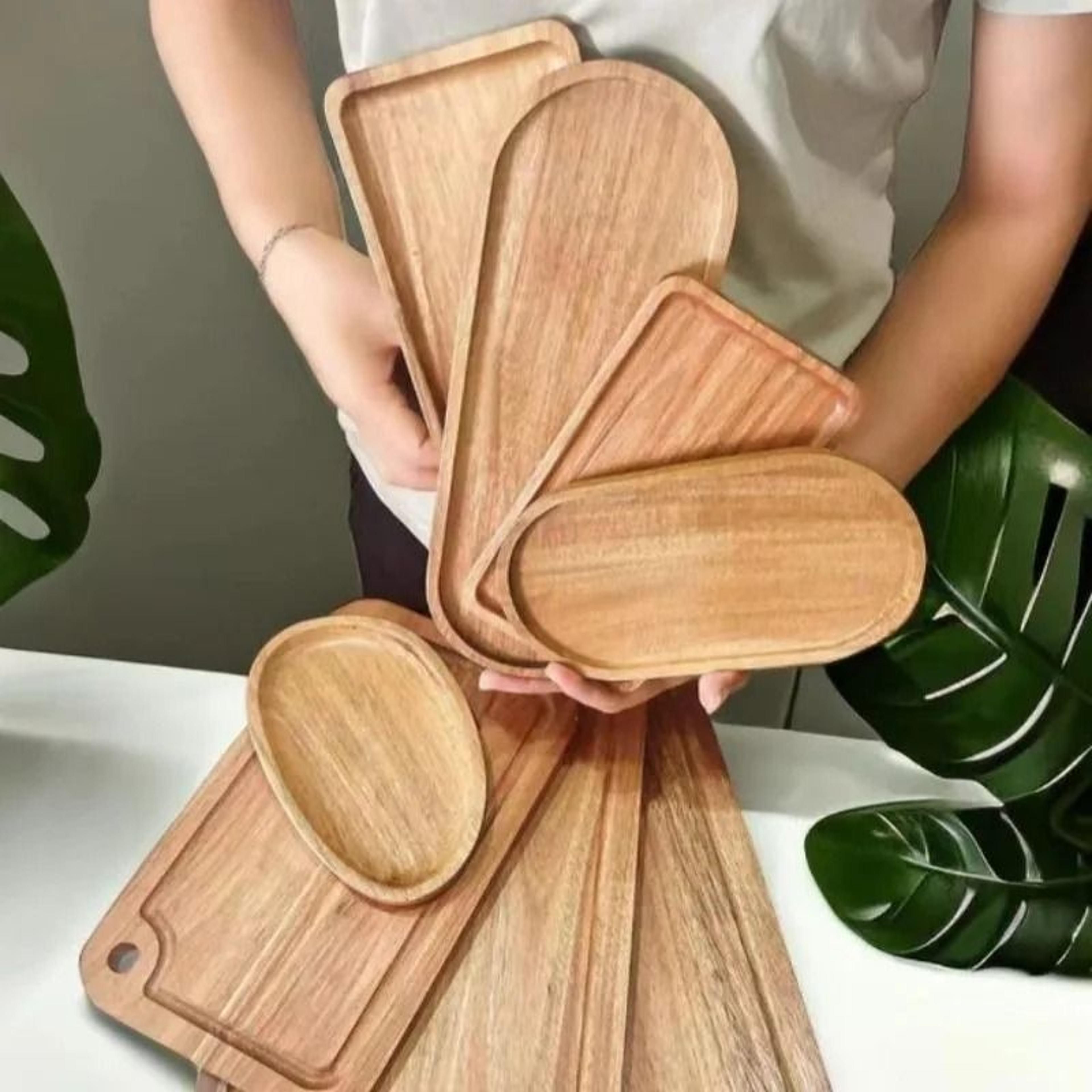 wabi-sabi acacia wood oval decorative tray