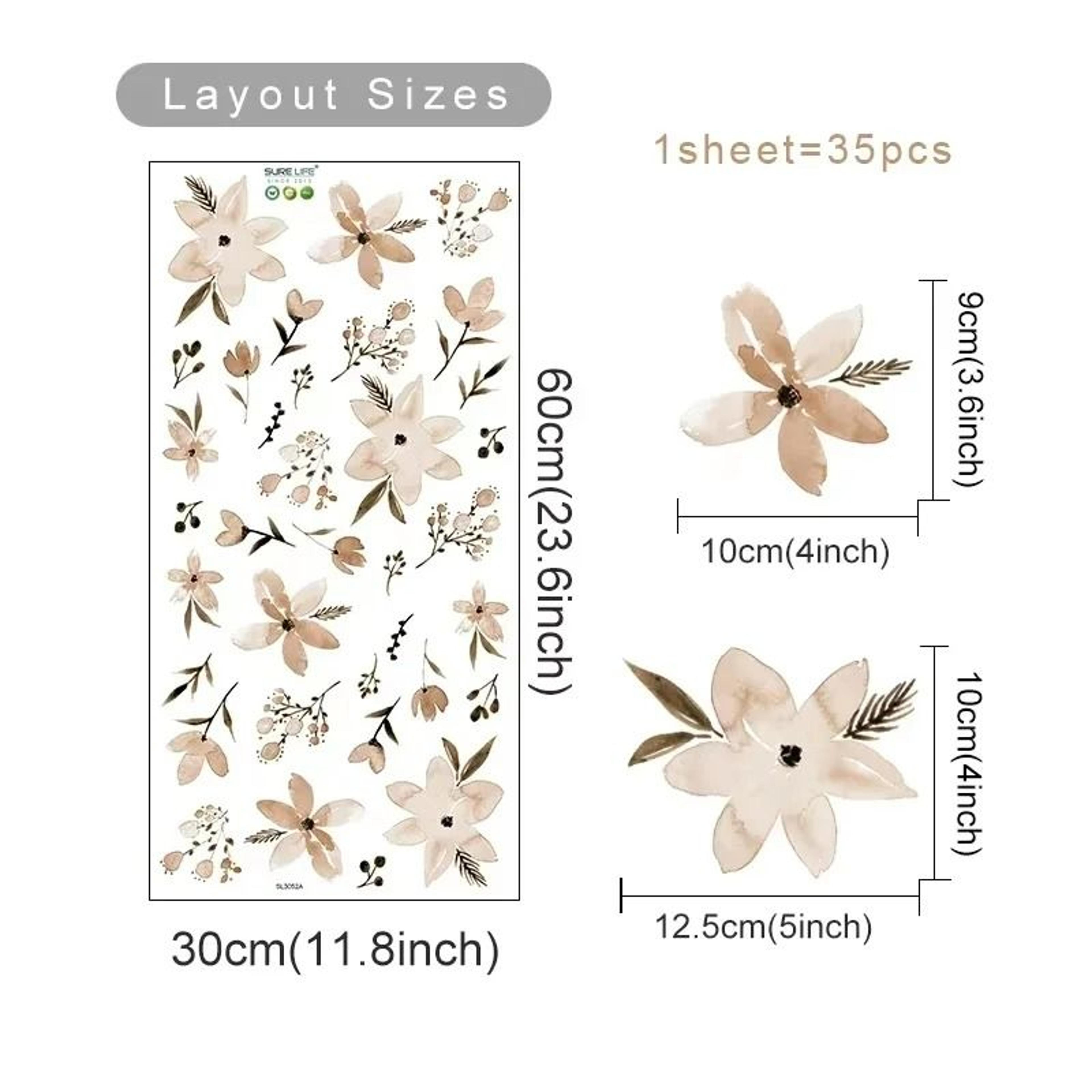 Boho Watercolor Flowers  Leaves Vinyl Wall Sticker Set 10