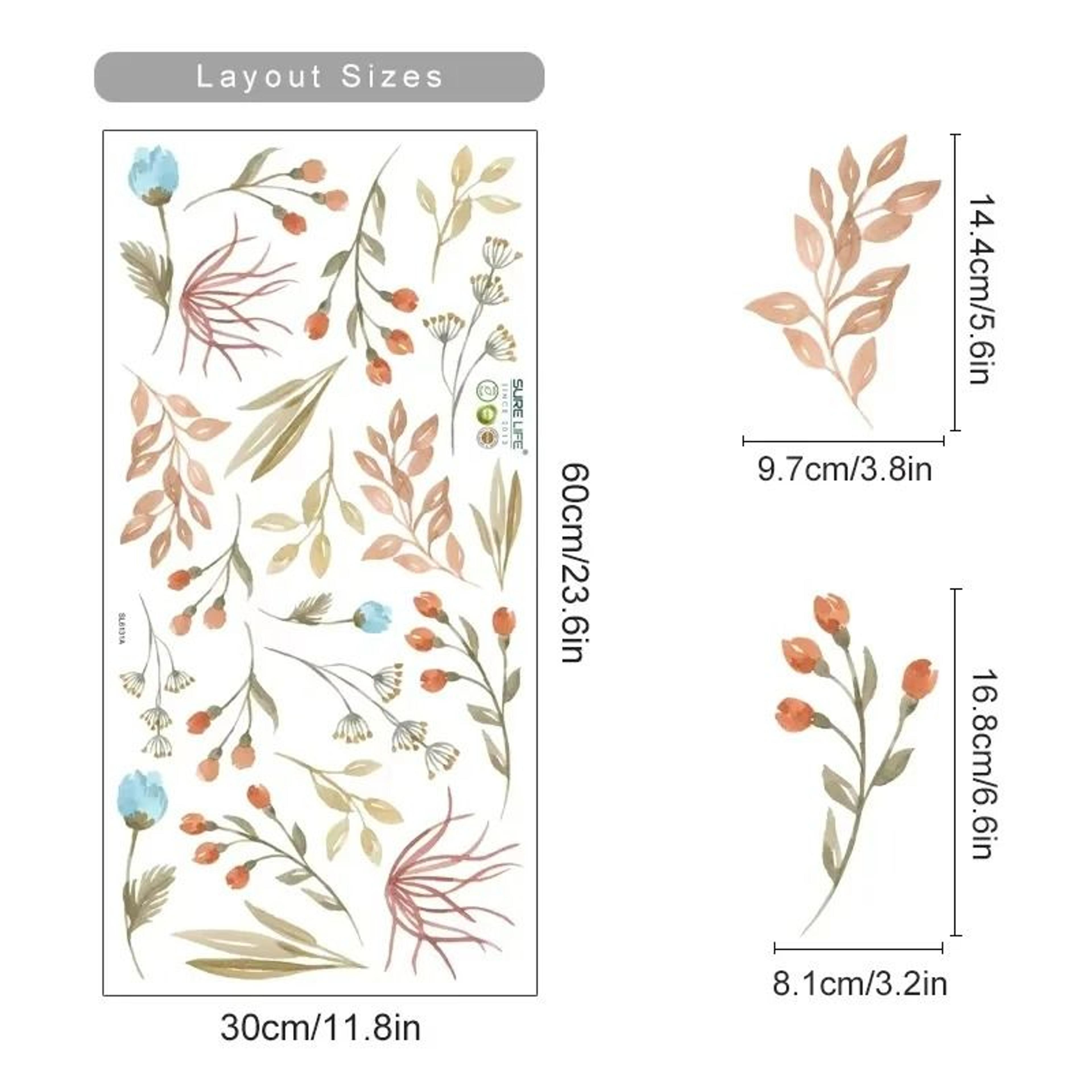 Boho Watercolor Flowers  Leaves Vinyl Wall Sticker Set 14