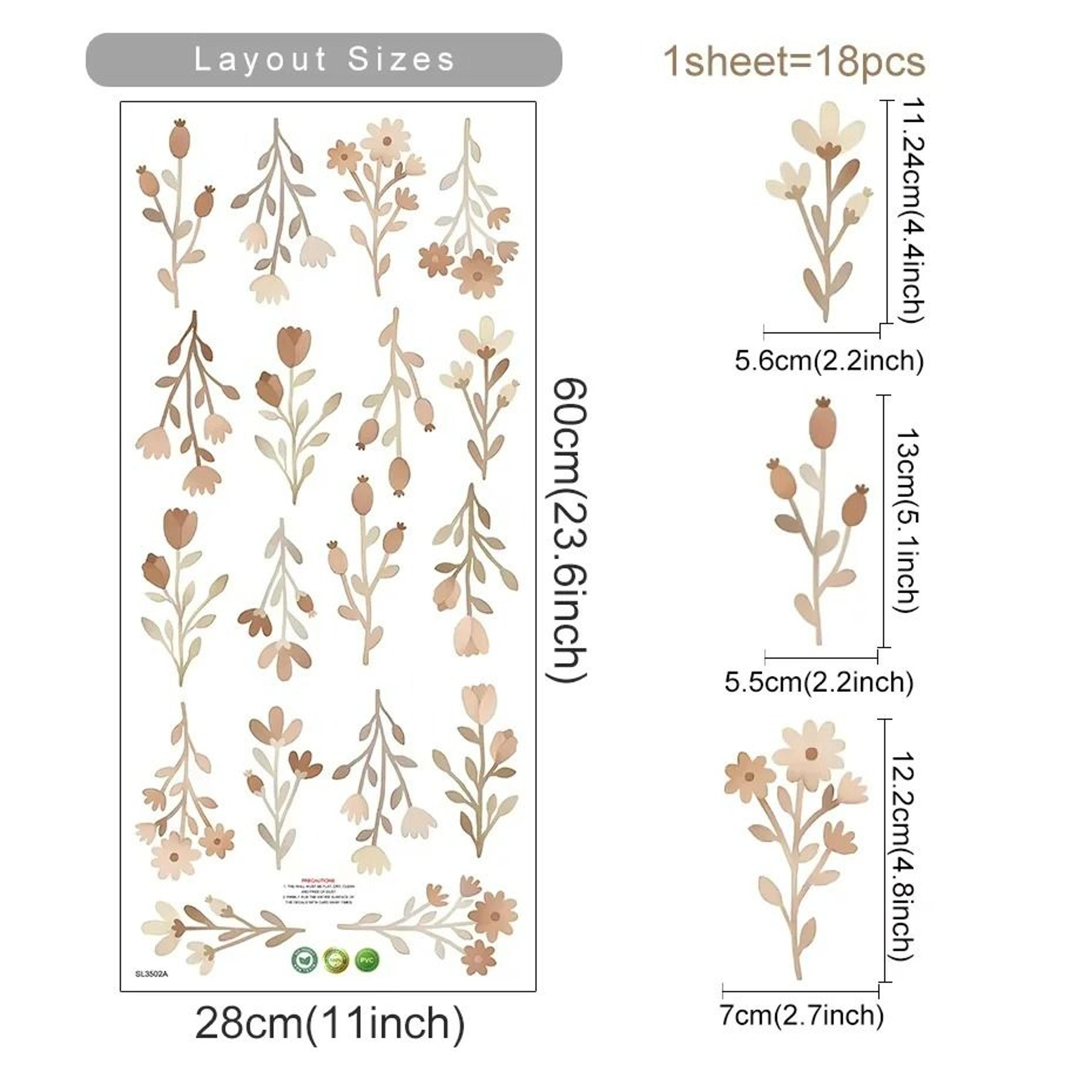 Boho Watercolor Flowers  Leaves Vinyl Wall Sticker Set 7