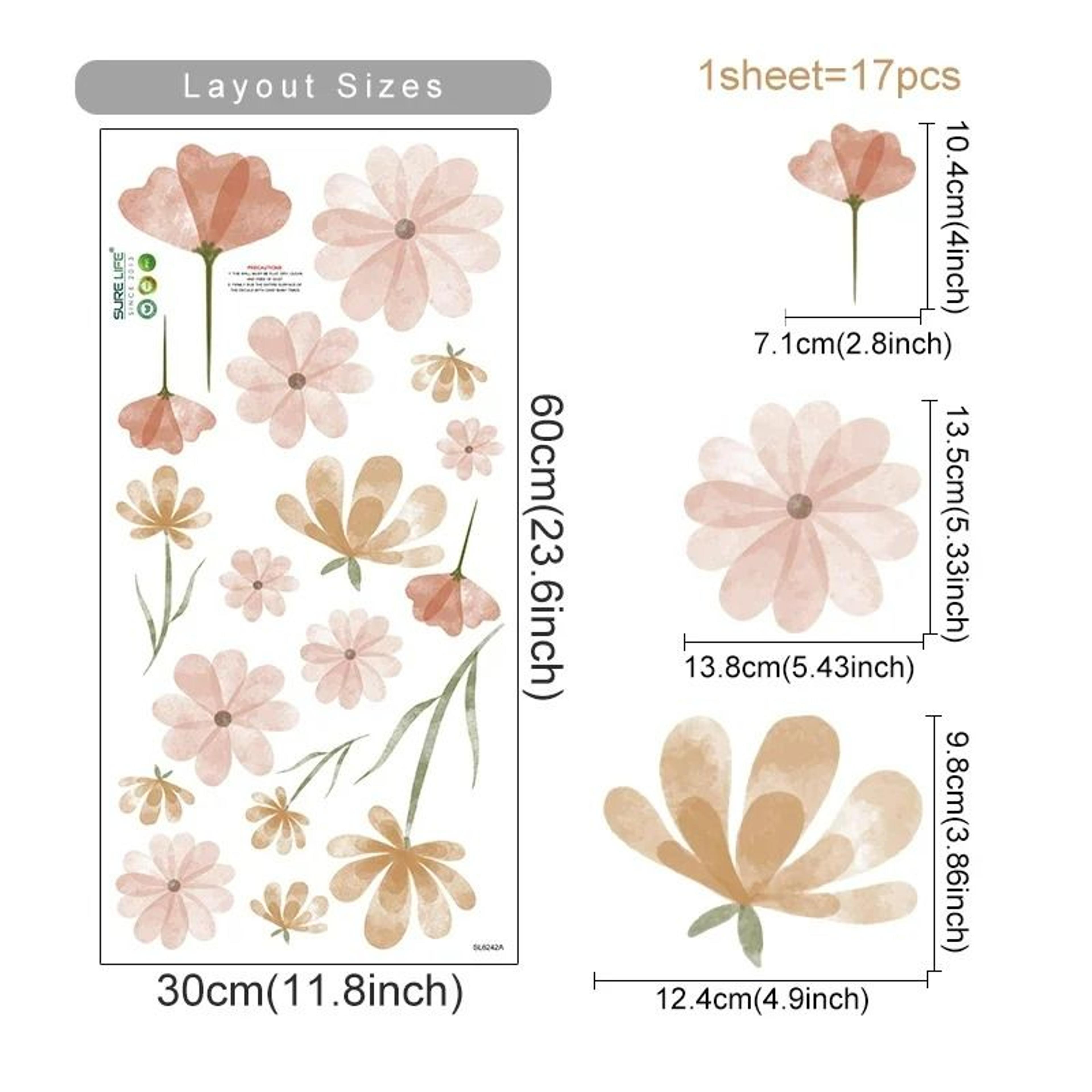Boho Watercolor Flowers  Leaves Vinyl Wall Sticker Set 8