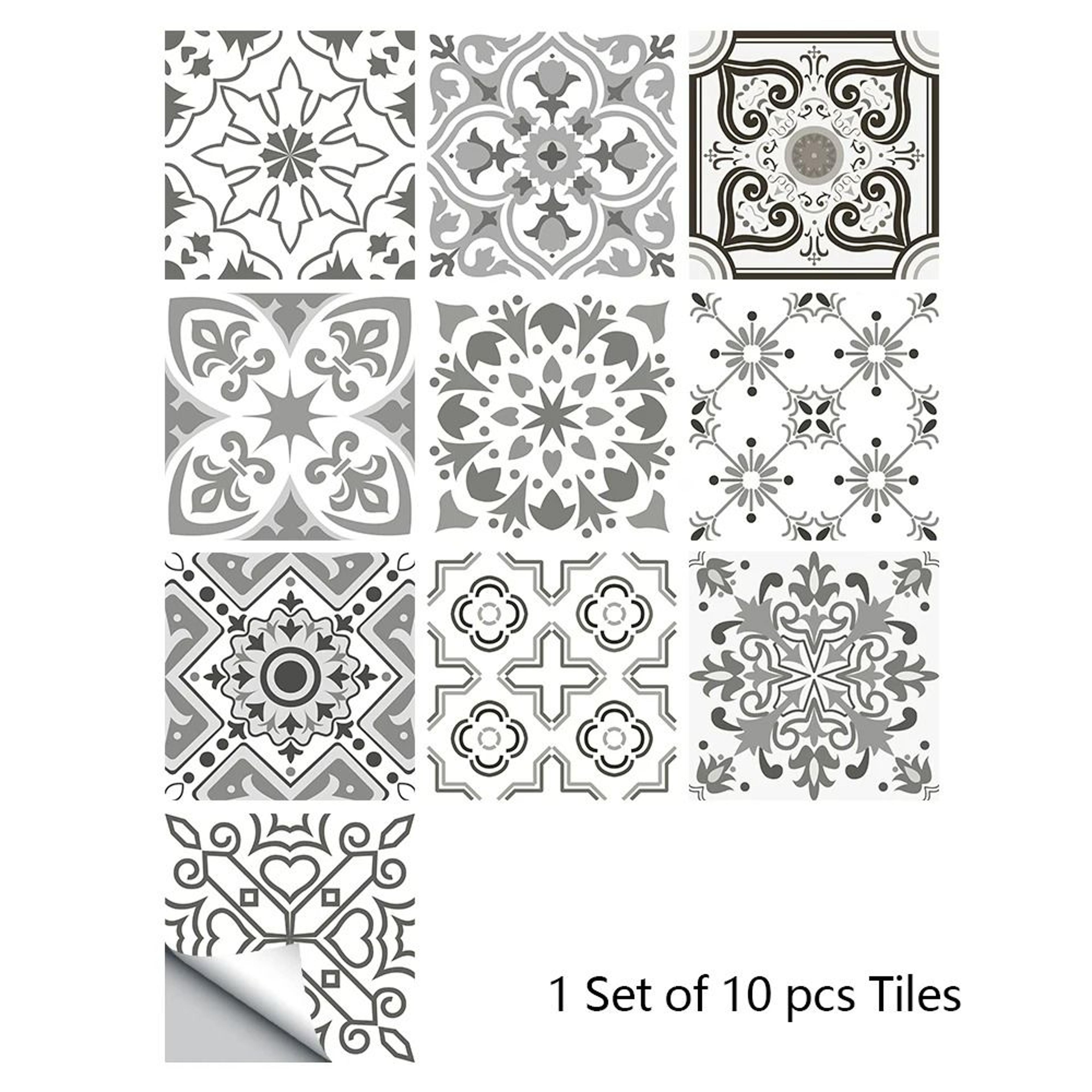 10Piece Retro Pattern Matte Surface Tile Sticker Set 10