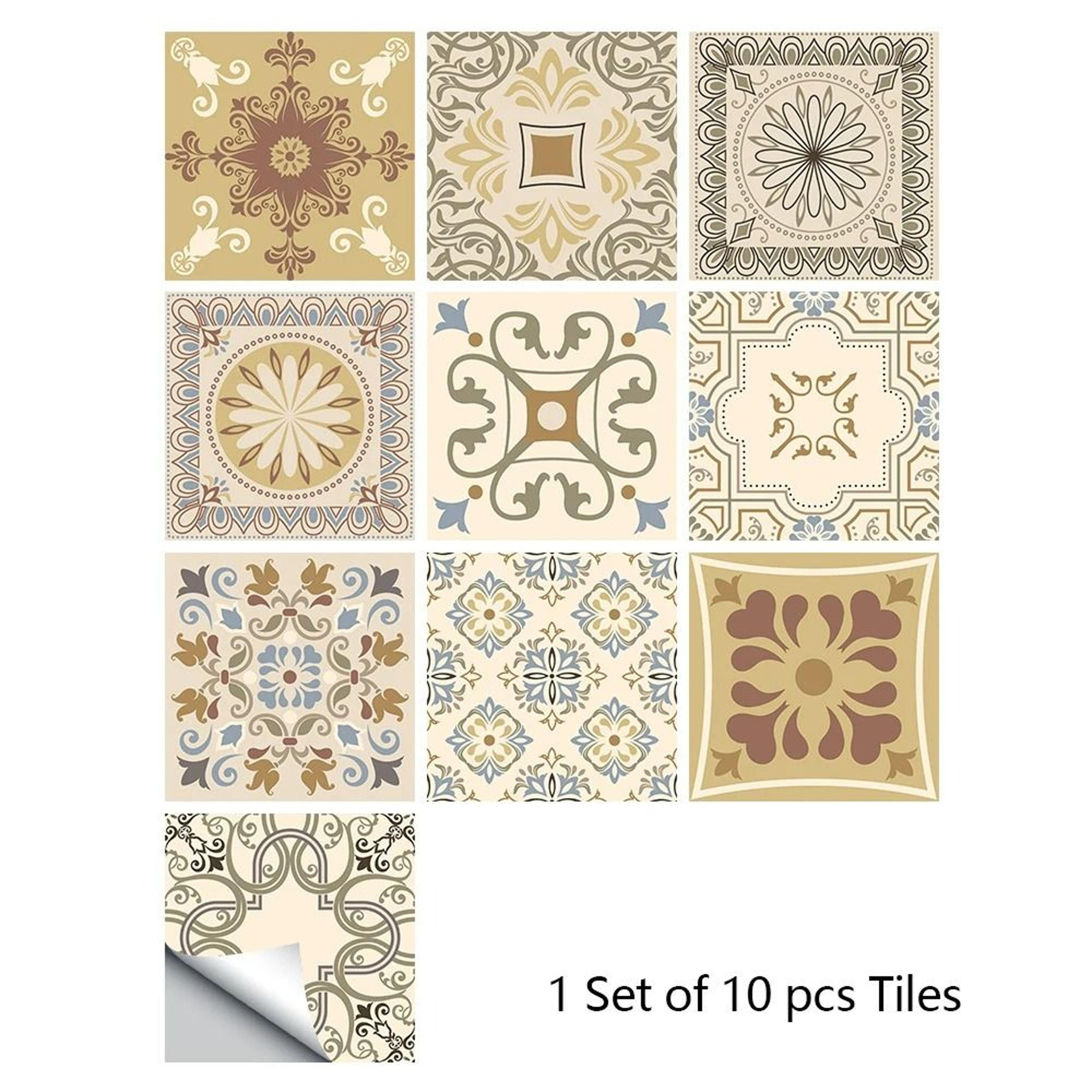 10Piece Retro Pattern Matte Surface Tile Sticker Set 15