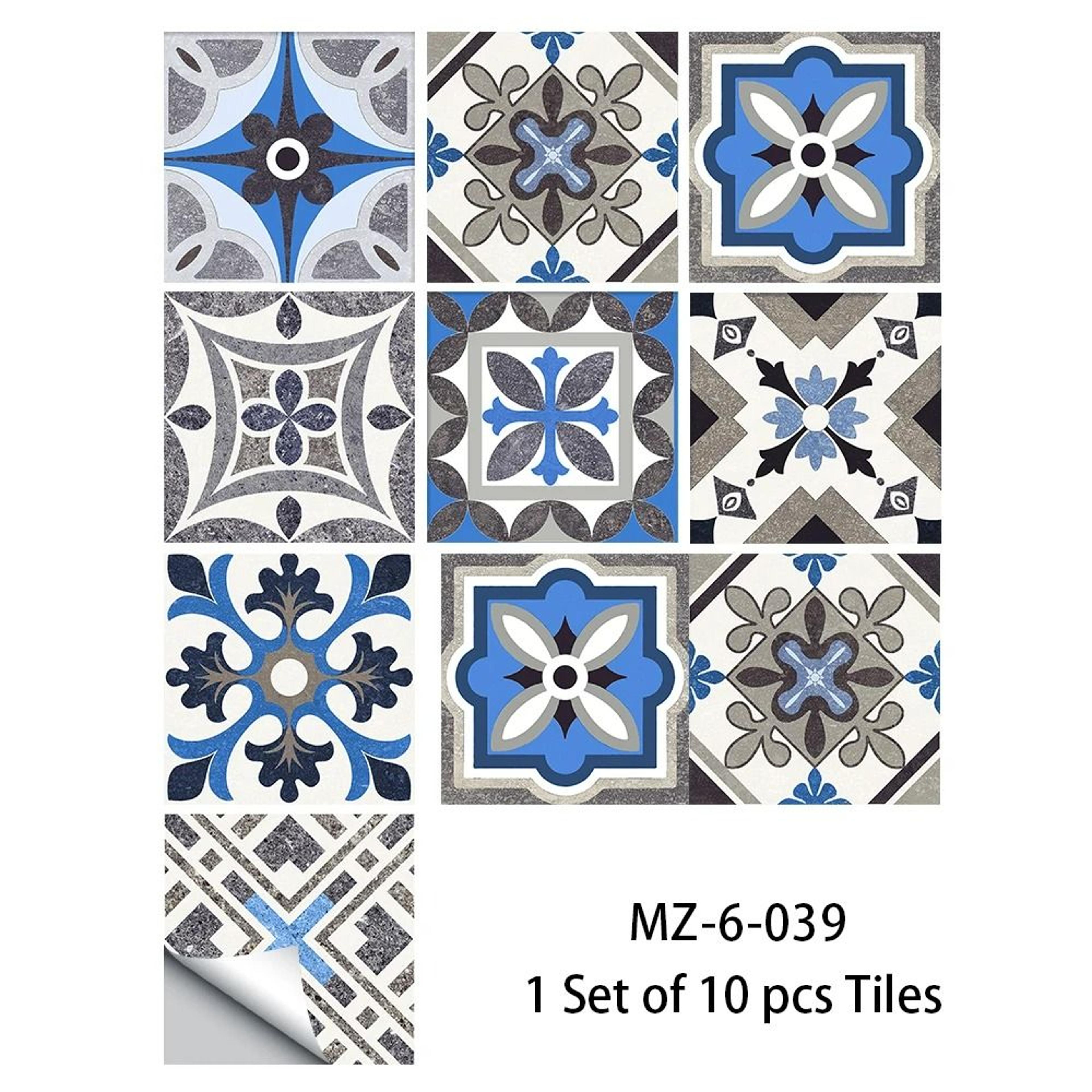 10Piece Blue  Gray Matte Surface Tile Wall Sticker Set 17