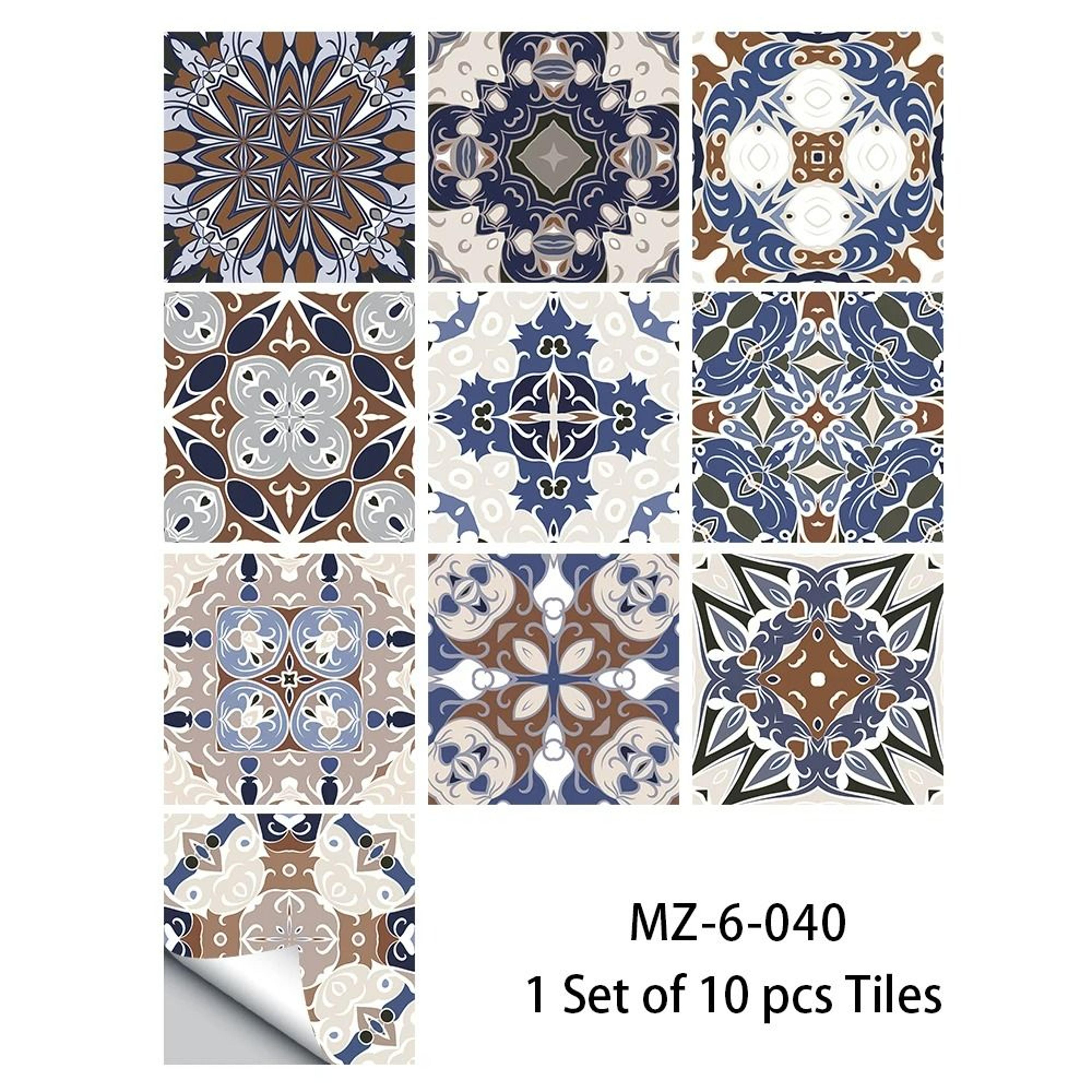 10Piece Blue  Gray Matte Surface Tile Wall Sticker Set 18