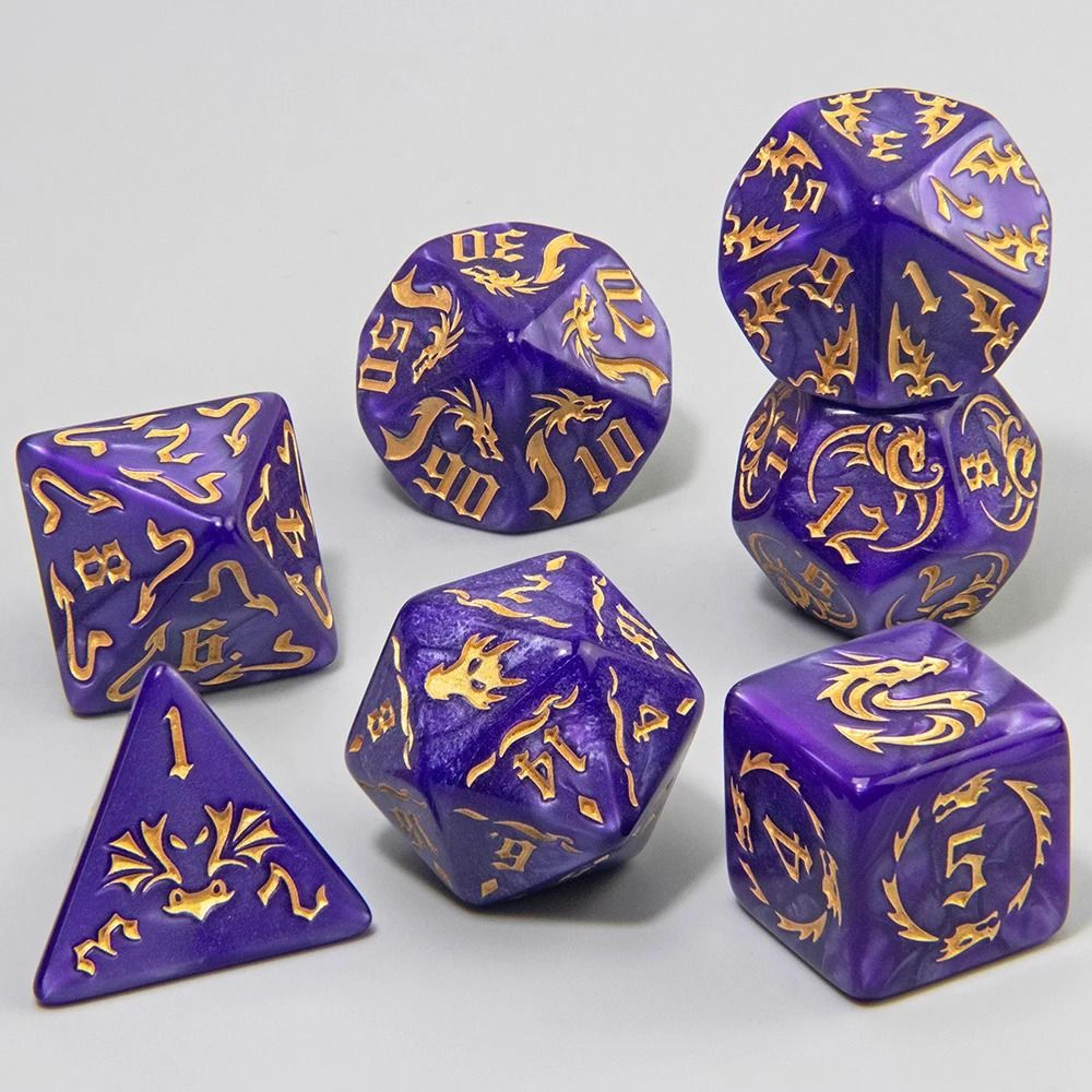 7Piece Dragon Pattern Marble Polyhedral Dice Set 11