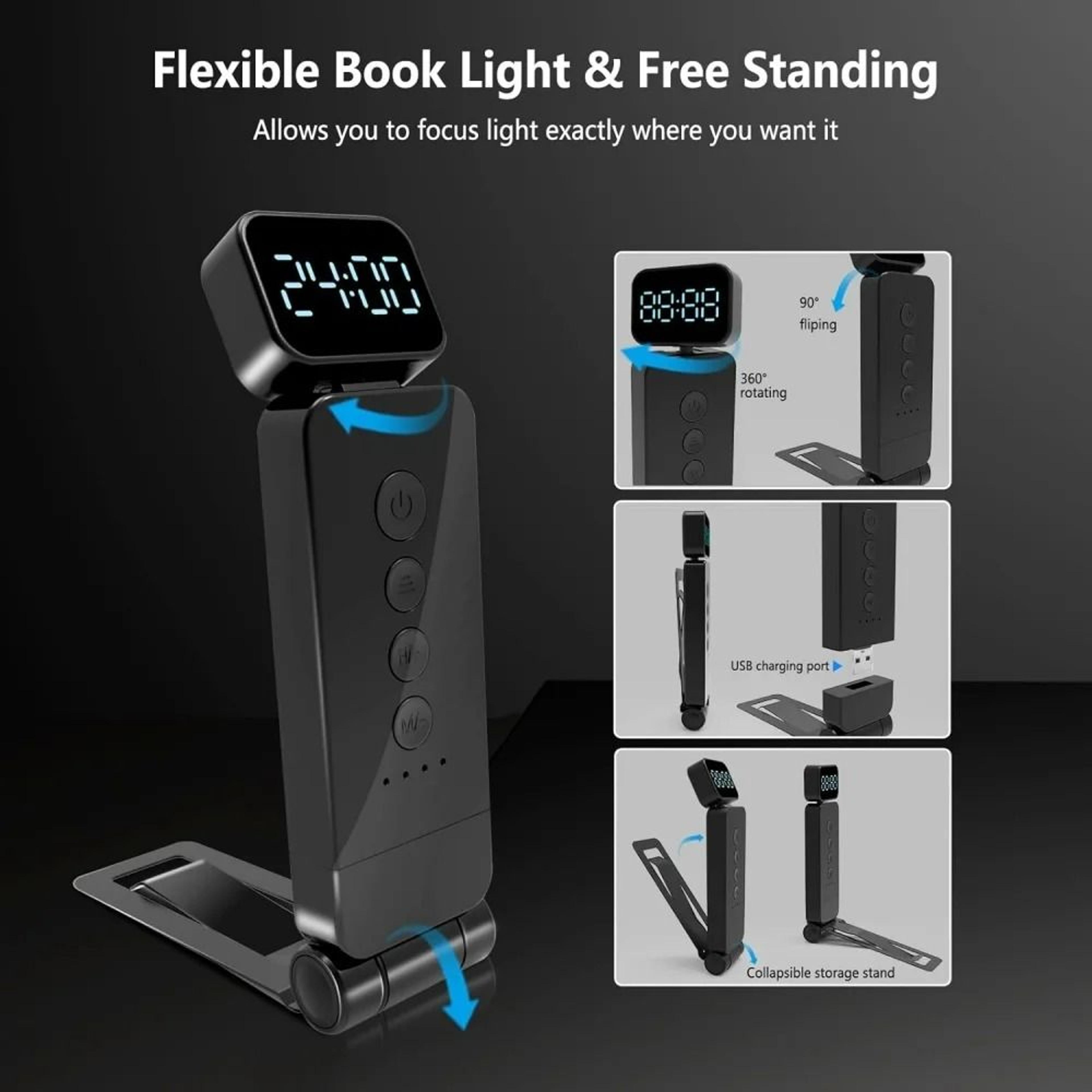 Metal Rechargeable LED Book Light With AutoTimer 5