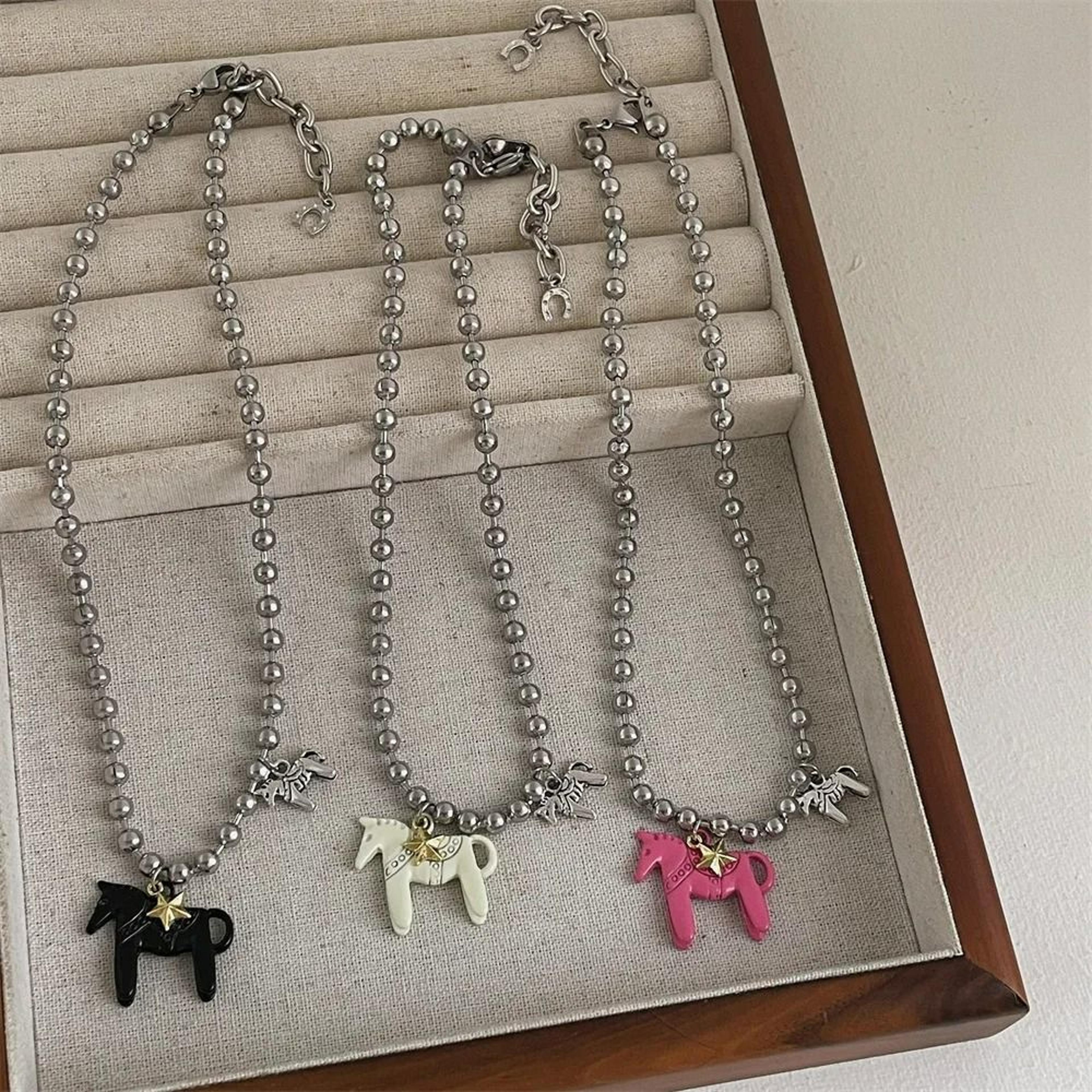 Colorful Enamel Colt Horse Pendant Necklace 1