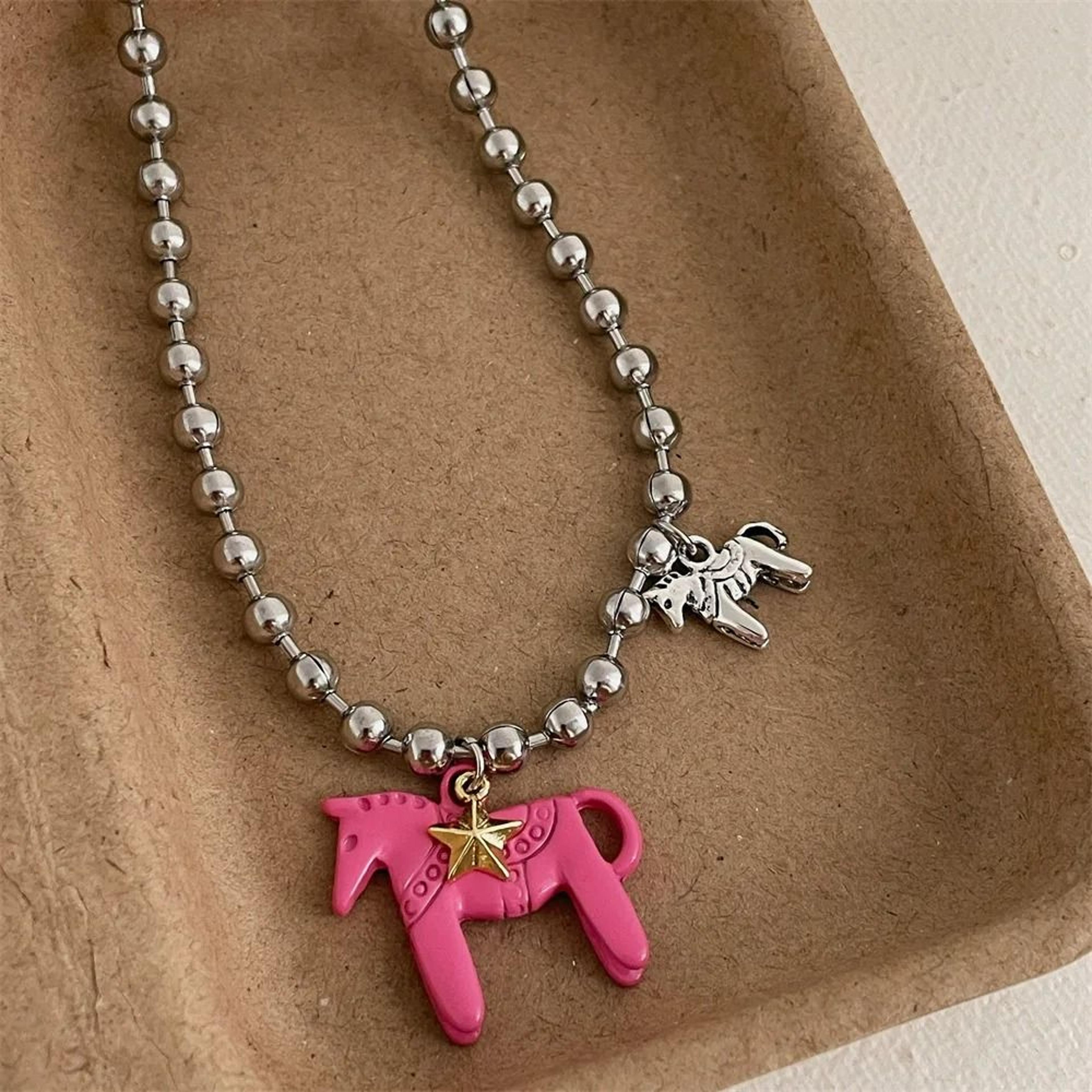 Colorful Enamel Colt Horse Pendant Necklace 2