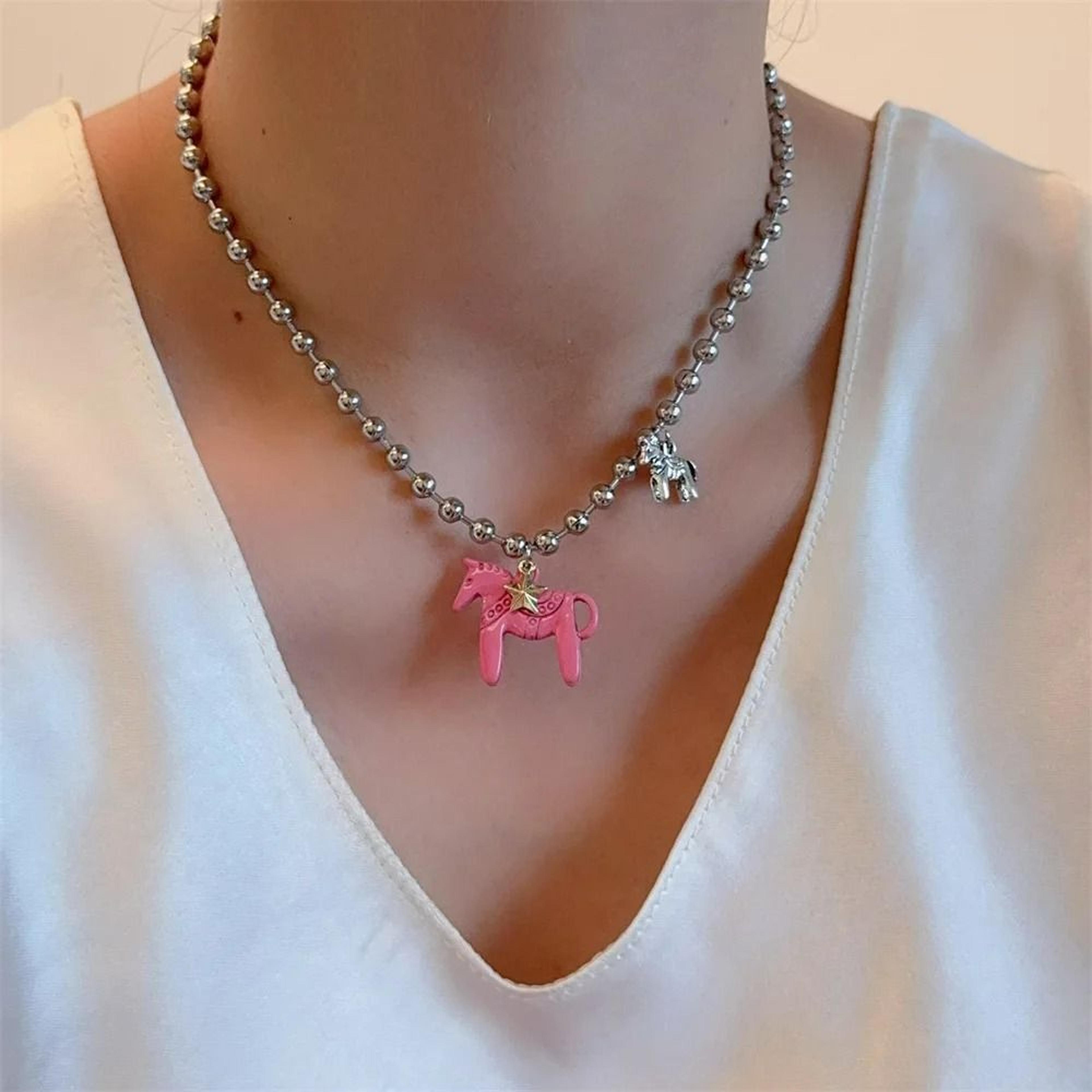 Colorful Enamel Colt Horse Pendant Necklace 5