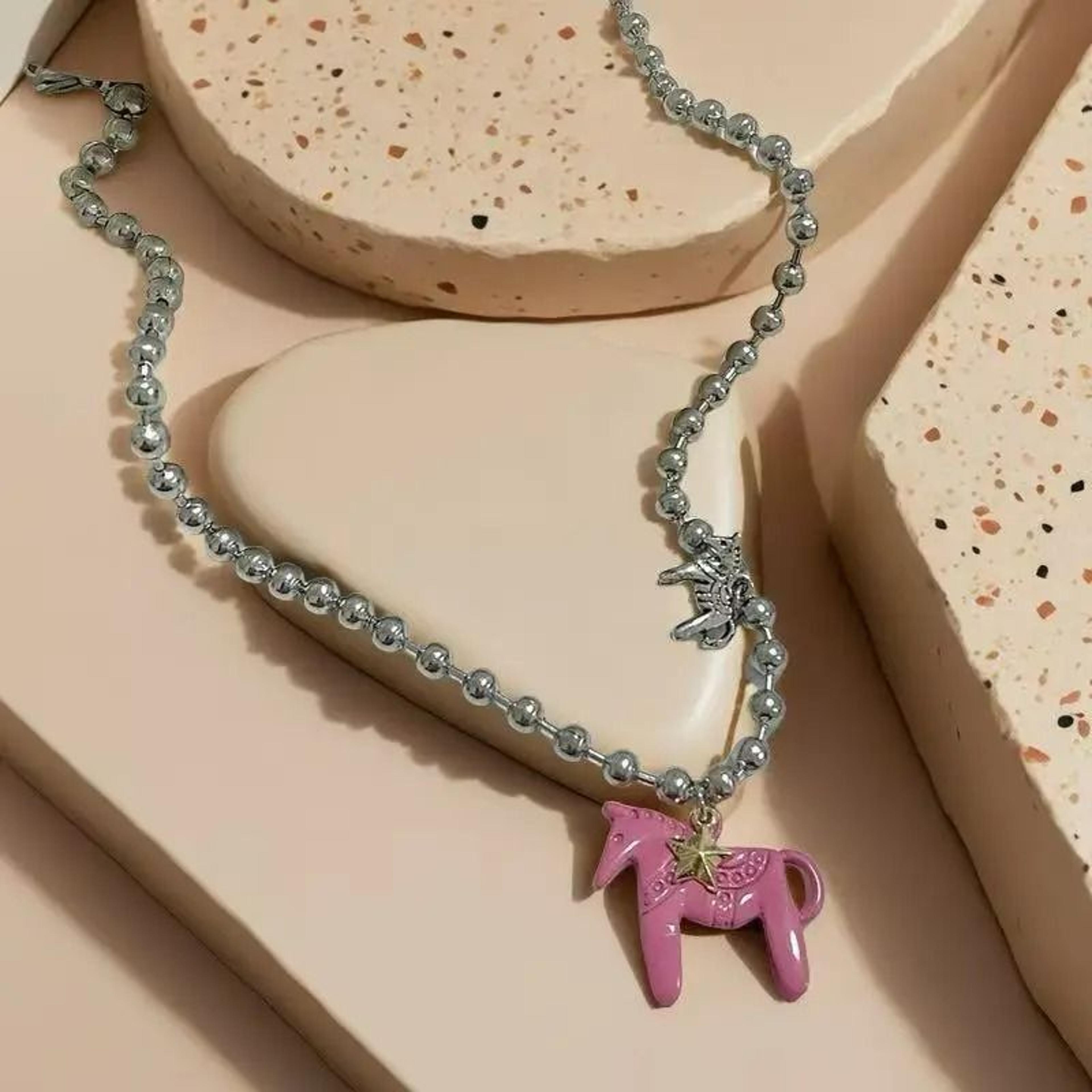 Colorful Enamel Colt Horse Pendant Necklace 6