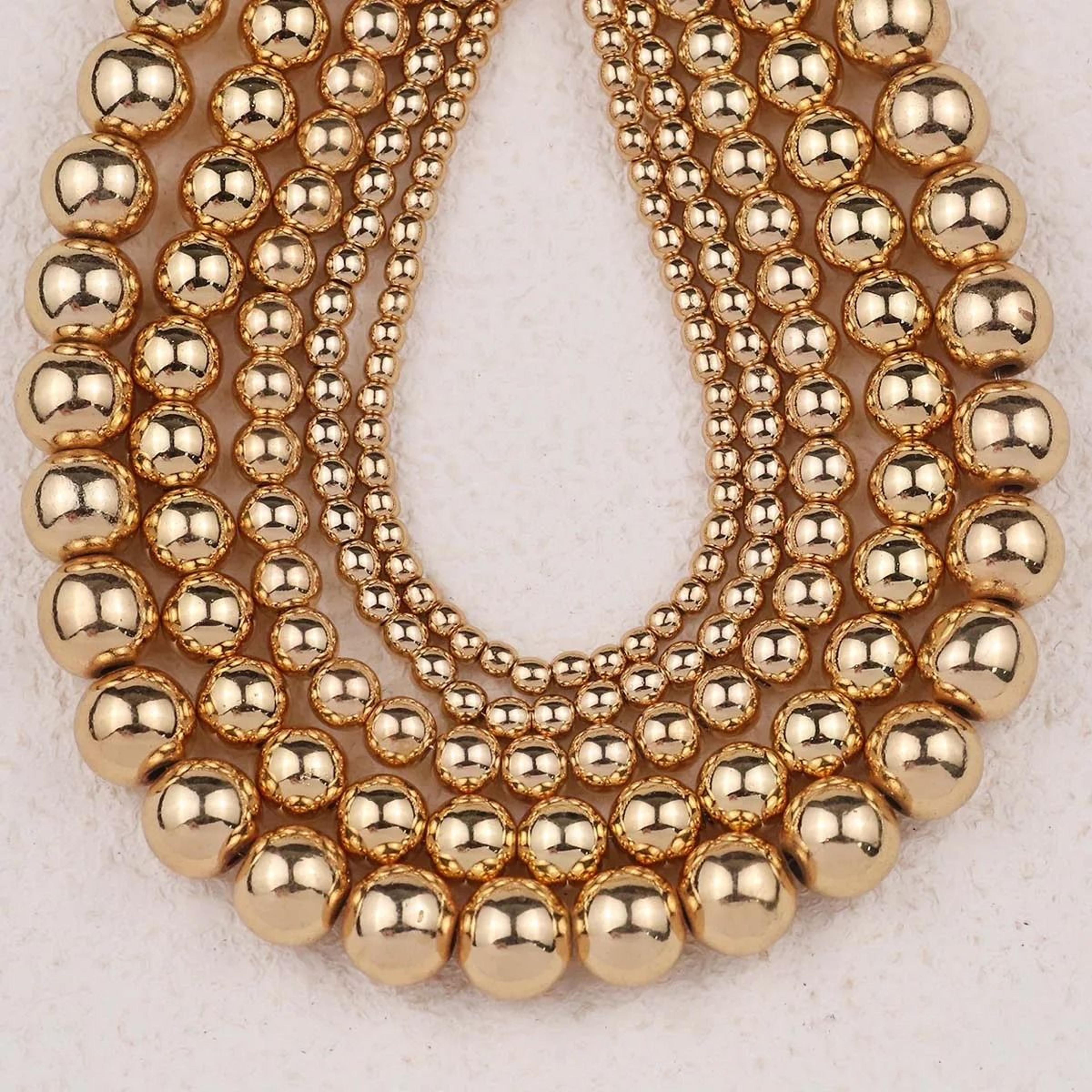 Natural Hematite Gold  Silver Plated Round Beads 2